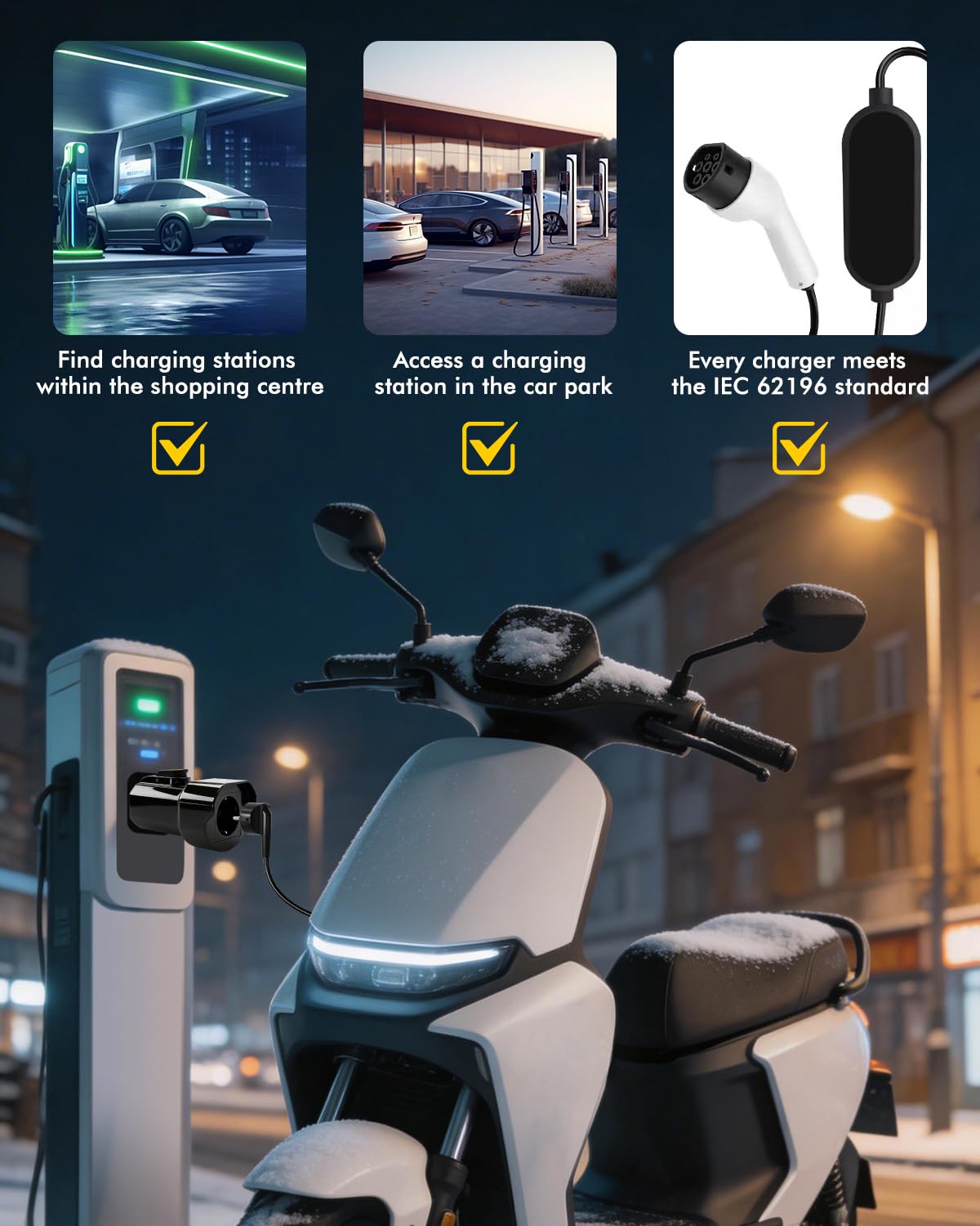 Erato Adattatore Tipo 2 a Schuko 220 V-250 V 16 A IEC-62196 Adattatore Stazione di Ricarica per Auto elettriche Scooter Elettrico Bicicletta Moto Bici elettrica, Non V2L, Nero