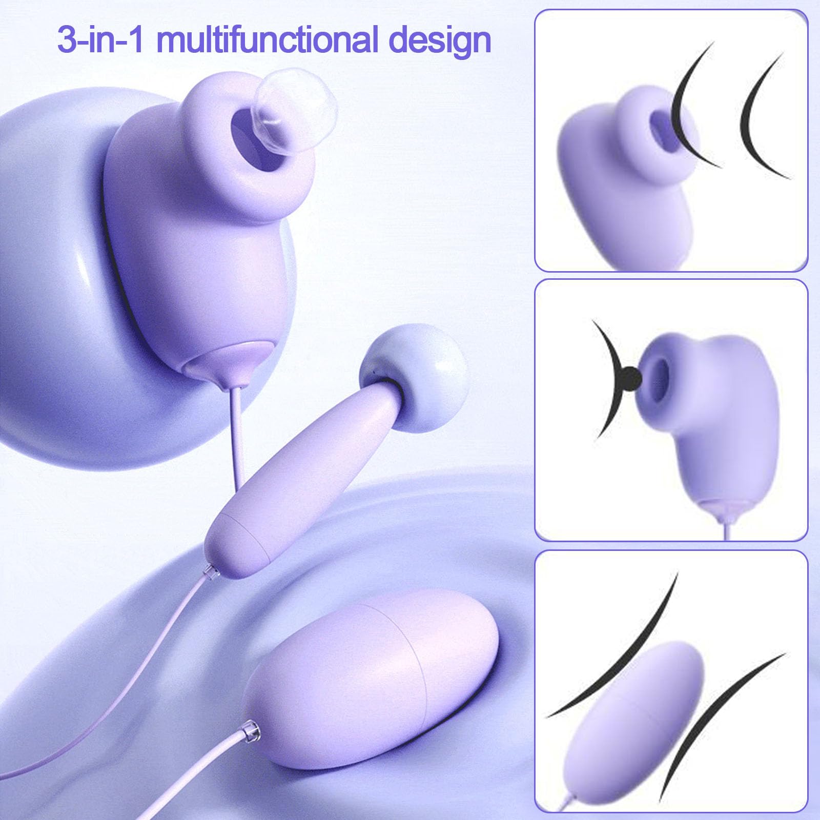 MFMYEE Vibrating S.uck Stimulator, 3 in 1 Nipple S.ucking Vibrator Sex Toys with 20 Vibration & Suction Frequency, USB Plug Vibration E.gg Anal Plug Masturbation Vibrator SM Sex Toys for Adult