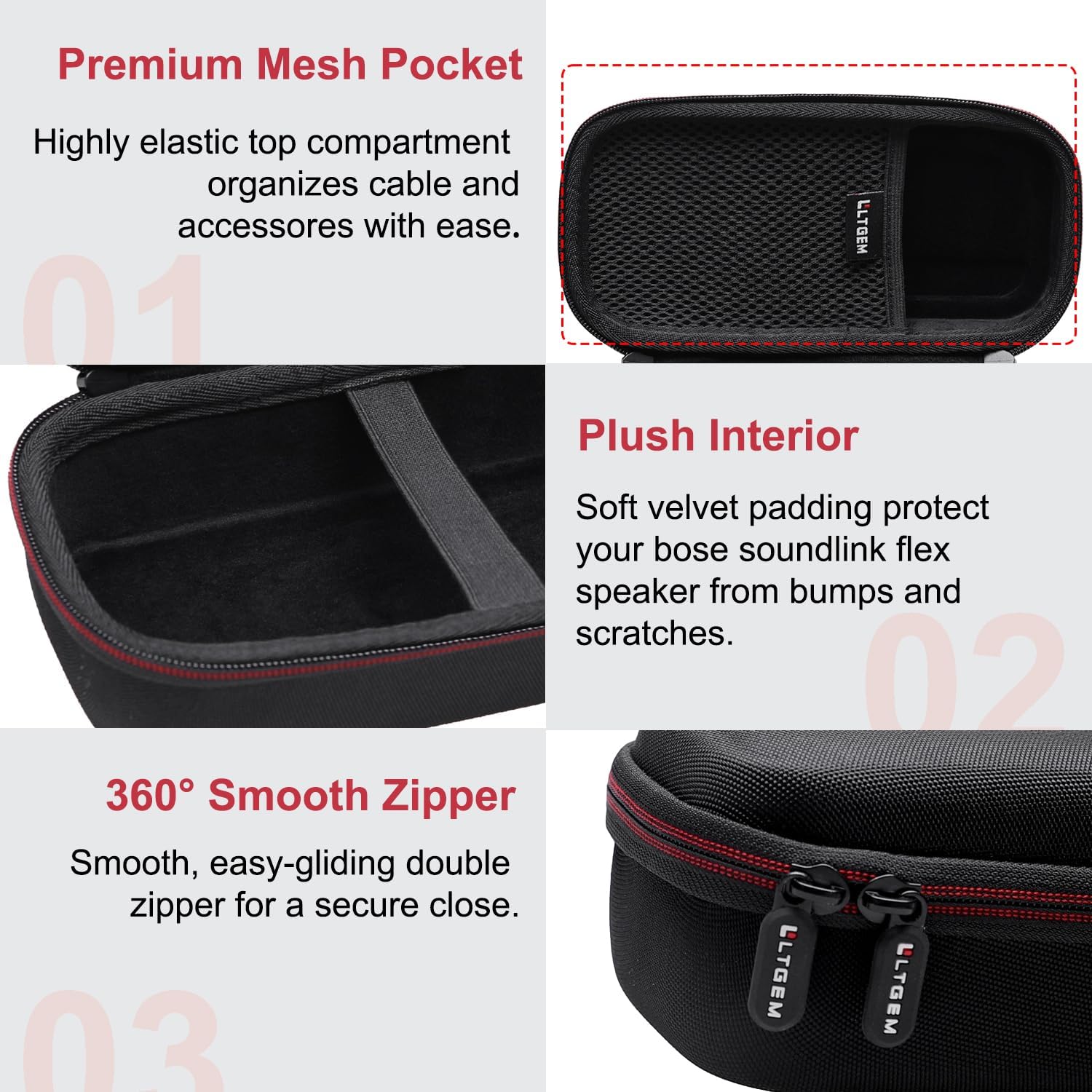 LTGEM Case for Bose Soundlink Flex Speaker/Flex Speaker 2nd Gen - Hard Storage Travel Protective Carrying Bag, Black - Image 3