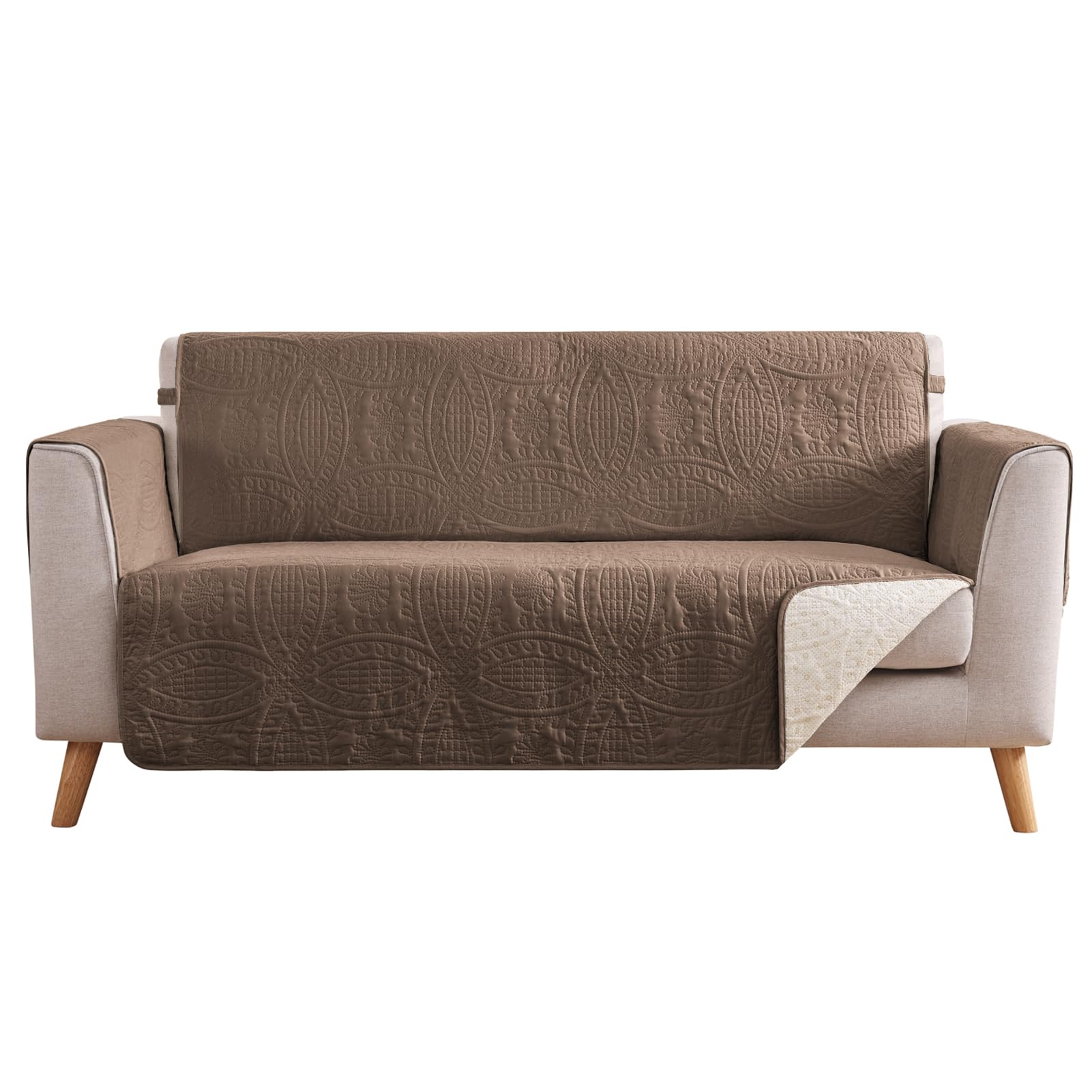 Toffee Loveseat Covers 2 Cushion Couch, Water-Repellent Sofa Cover for Love Seat, Washable Quilted Couch Covers, Pet Friendly Sofa Slipcovers (Loveseat 56", Raw Umber)