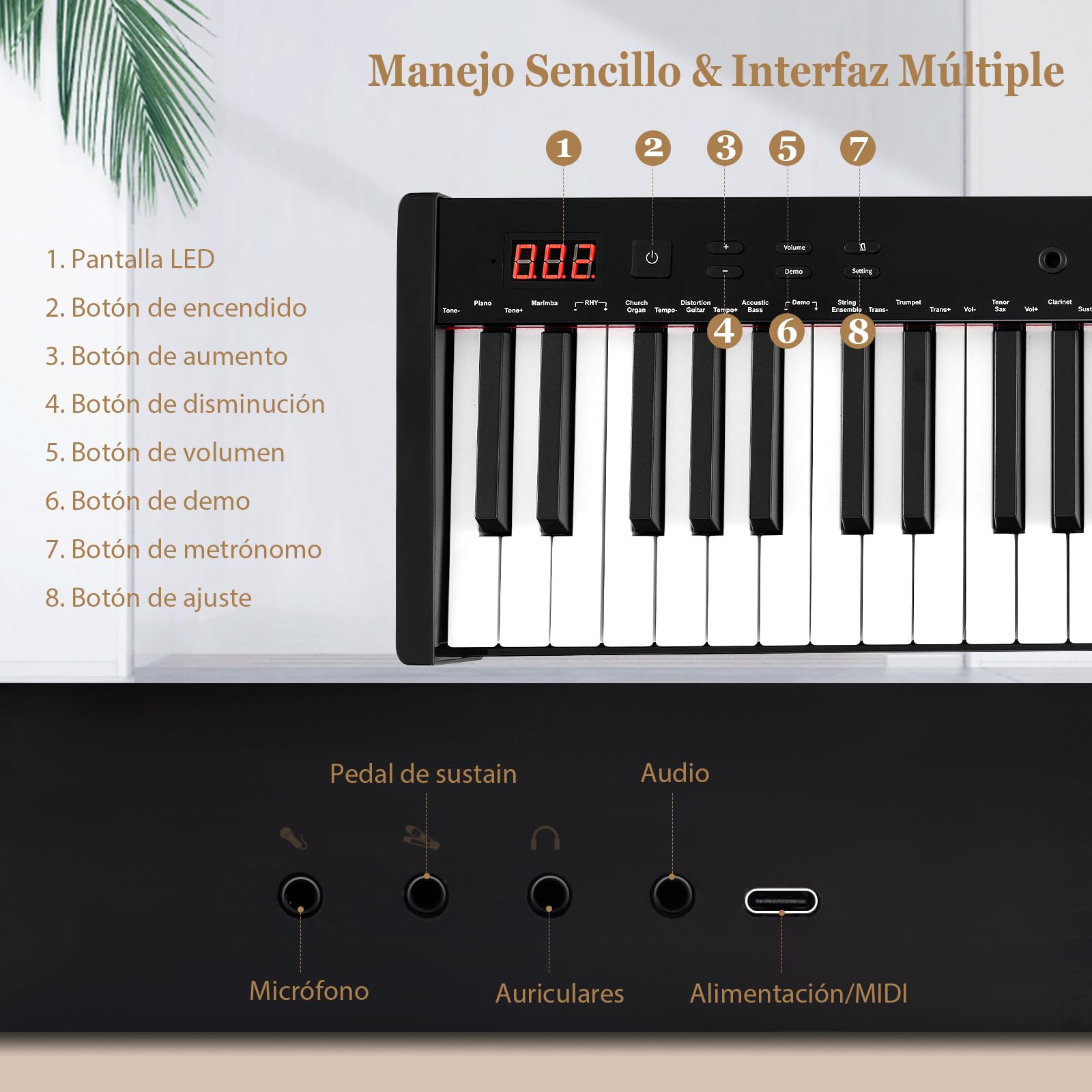 COSTWAY Teclado Electrónico de 61 Teclas con Taburete de Piano, Piano Electrico con Soporte para Teclado, Set de Piano Digital con Teclas Semi-Pesadas, Función de Audio MIDI Inalámbrica