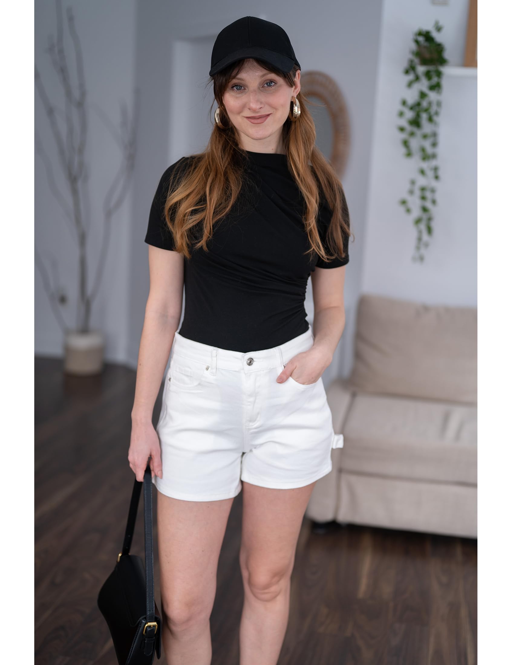 luvamia Jean Shorts for Women Trendy High Waisted Denim Shorts Carpenter Stretchy Summer Casual Mom Cut Off Jeans Shorts: Large Off-white