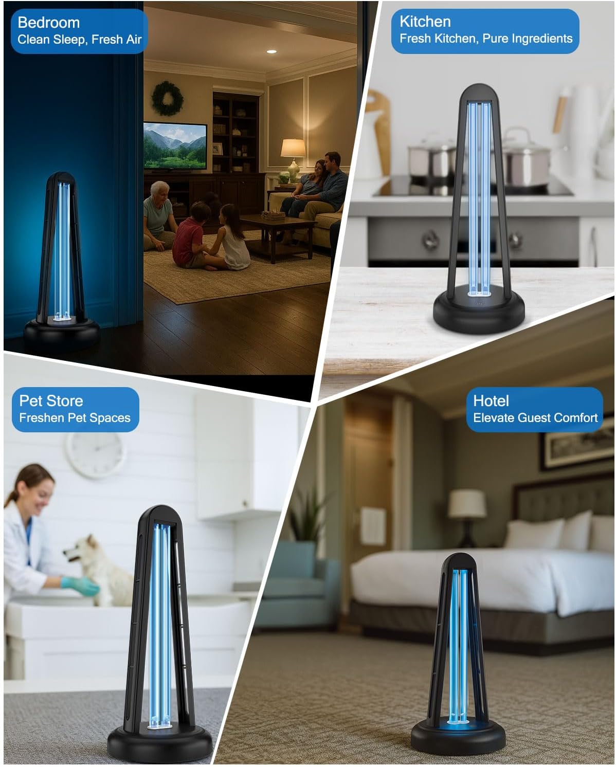 UV Light Sanitizer Lamp, 38W UV Light Purifier Device,UVC Home Disinfection Lamp for Clean & Fresh Home, Office, Commercial Areas with Remote Control, Black