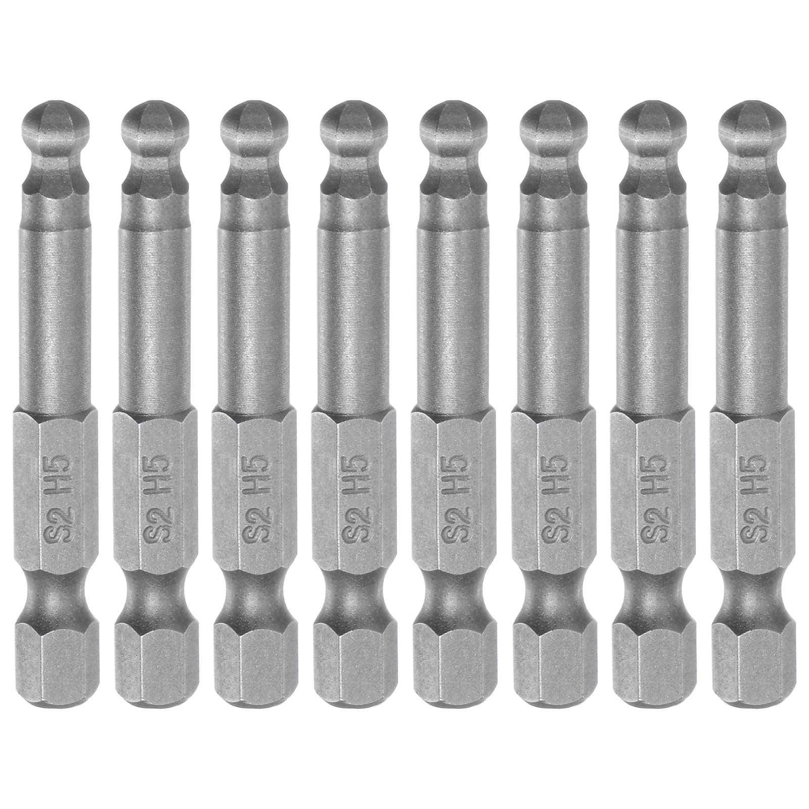 sourcing map 8Pcs Ball End Hex Head Wrench Screwdriver Bit H5 1/4" Hex Shank 2" Long Metric Magnetic S2 Steel for Power Screwdriver Drill Impact Driver