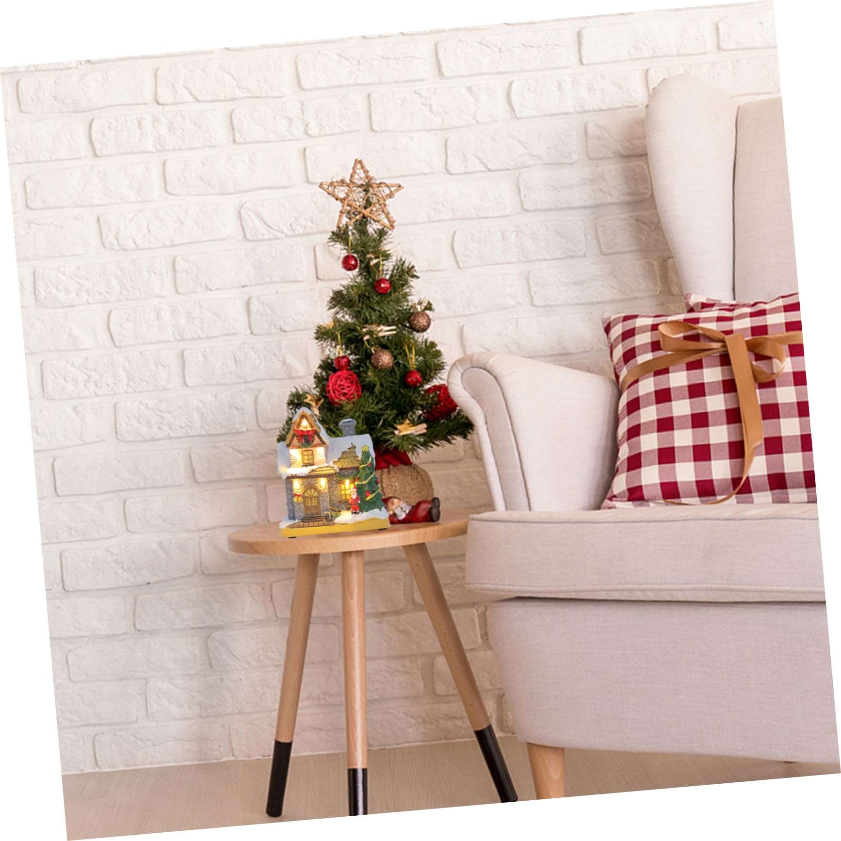 Adorno Navideño de Resina Luz en Forma de Casa, Elemento Delicado para Oficina y Dormitorio, CREA Ambiente Festivo de Navidad