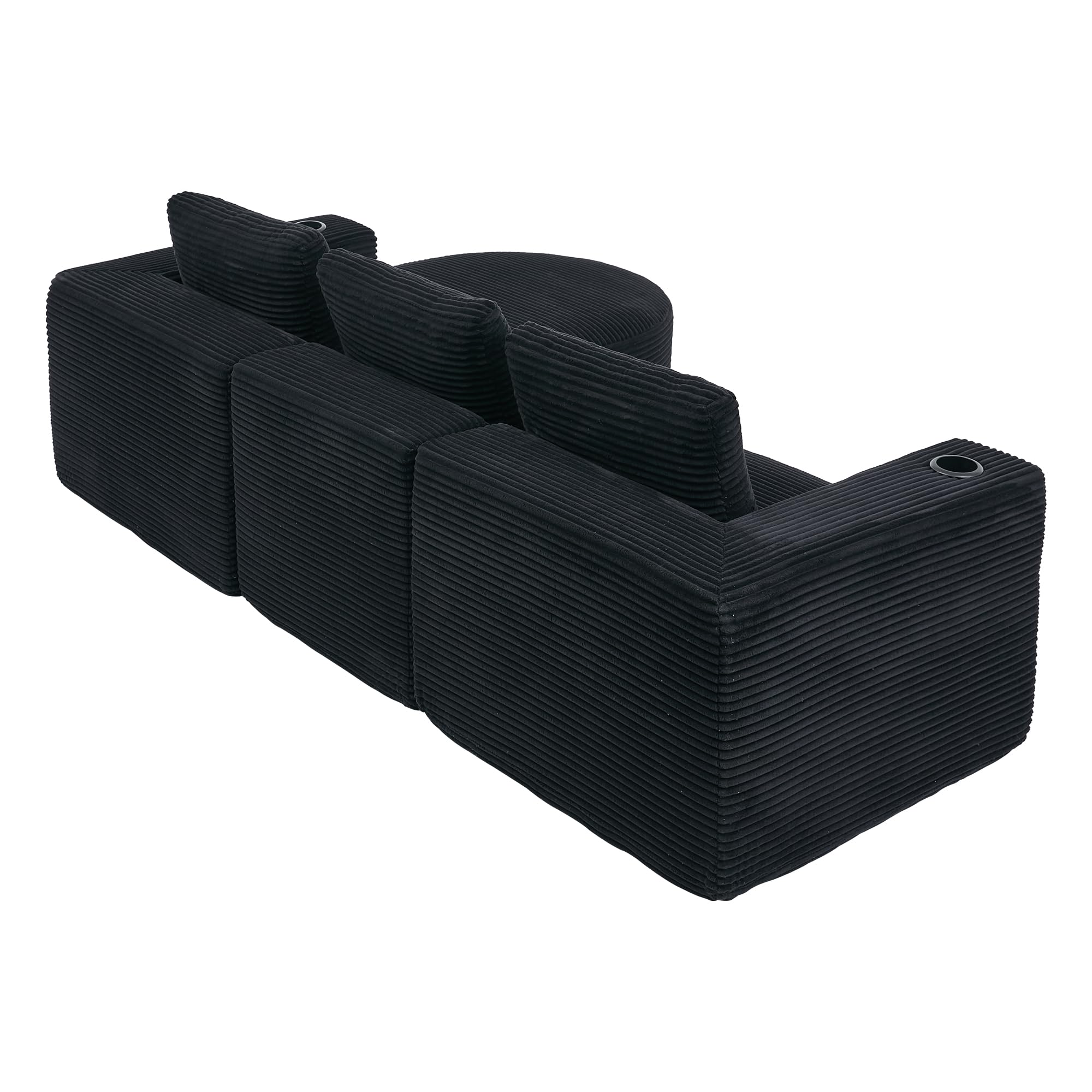 258cm Canapé d'angle en L, 3 Places, pour Salon et Appartement, Canapé Modulaire avec Méridienne en Courbe, 3 Coussins, Canapé Compressé en Velours Côtelé