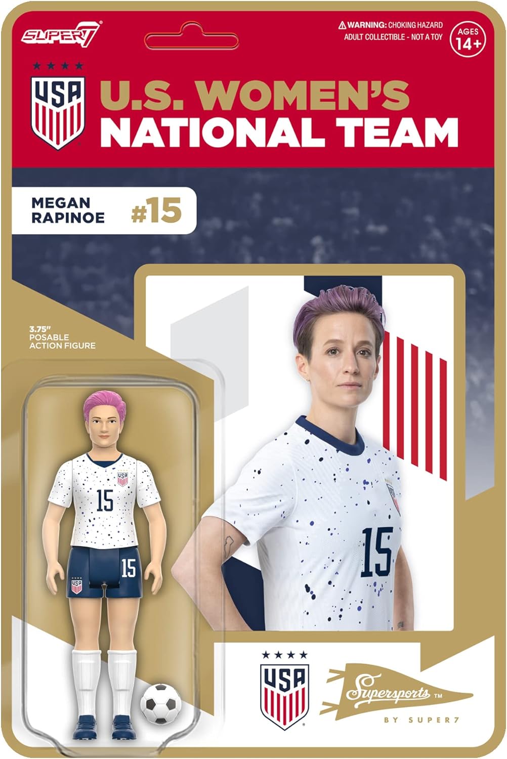 Super7 USWNT Soccer Crystal Dunn - 3.75" U.S. Women's National Team Action Figure with Soccer Ball Accessory Sports Collectibles and Retro Toys