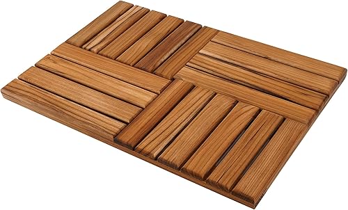 Miniatura 8 de Utoplike Tapete de baño de madera de teca, 31.8 x 20 pulgadas, tapete de ducha grande de madera para baño, tapete antideslizante resistente para