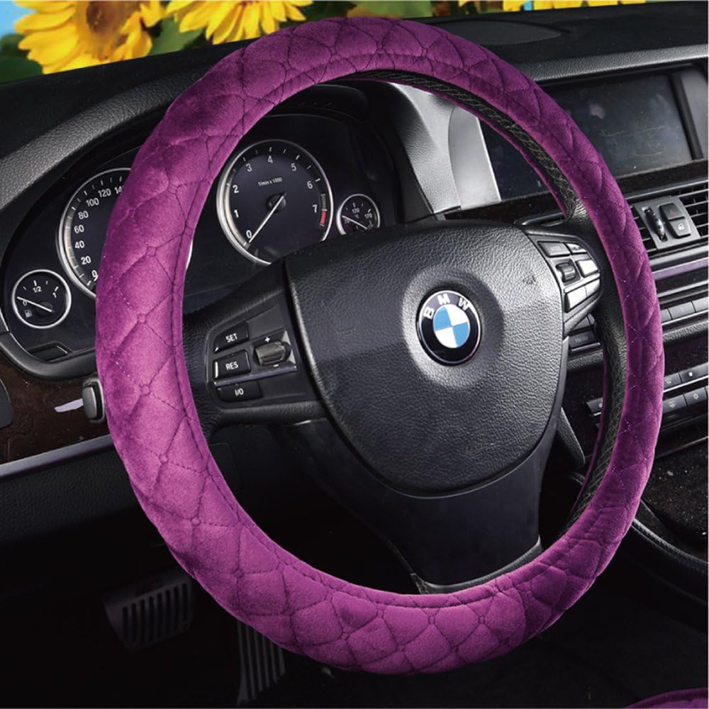 U&M Auto Steering Wheel Cover, Soft Velvet Feel Car Steering Wheel Cushion Protector Universal for 15 inch,Smooth Grip, Anti Slip & Odor Free