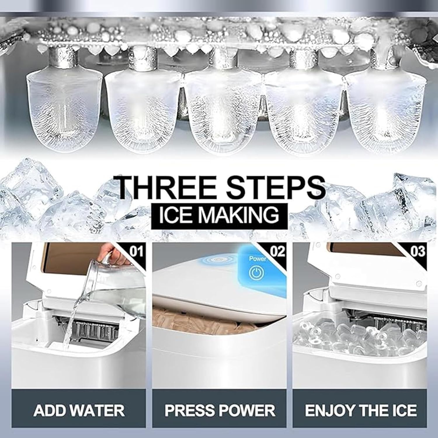 Ice Maker Machine,9 Ice Cubes In 6 Mins, 15 KG In 24 Hrs, 2 Sizes Of Ice, Self-Cleaning Ice Cube Maker, Office, Kitchen, Bar
