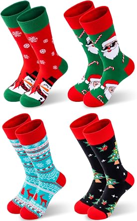 Mens Christmas Funny Patterned Christmas Socks for Adults Cute Fun Novelty Cotton Socks for Men