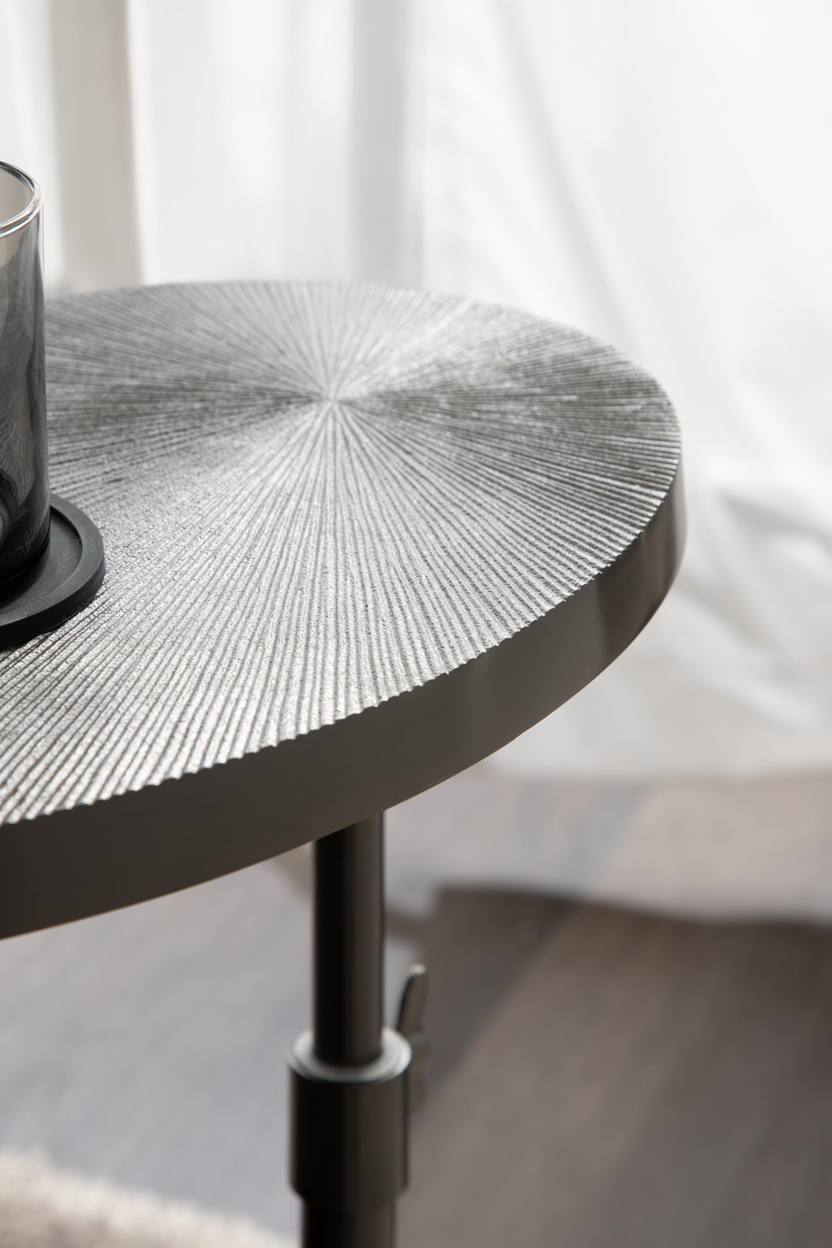 Kate and Laurel Engles Traditional Adjustable-Height Oval C-Table, 15 x 10 x 28, Gray Gunmetal, Vintage Round Indoor Metal C-Shaped End Table with Embossed Pattern for Use as Overbed Table
