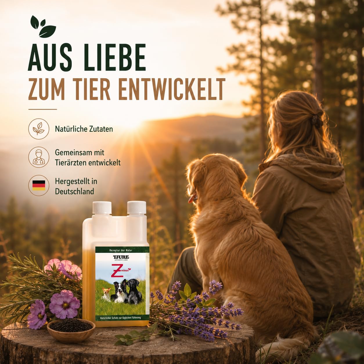 TJURE Z – 500 ml Liquid für Hunde | 100% Pflanzliche Rezeptur für aktive Hunde | Naturkraft gegen ungebetene Gäste | Mit Schwarzkümmel, Cistrose & Lavendel | Made in Germany