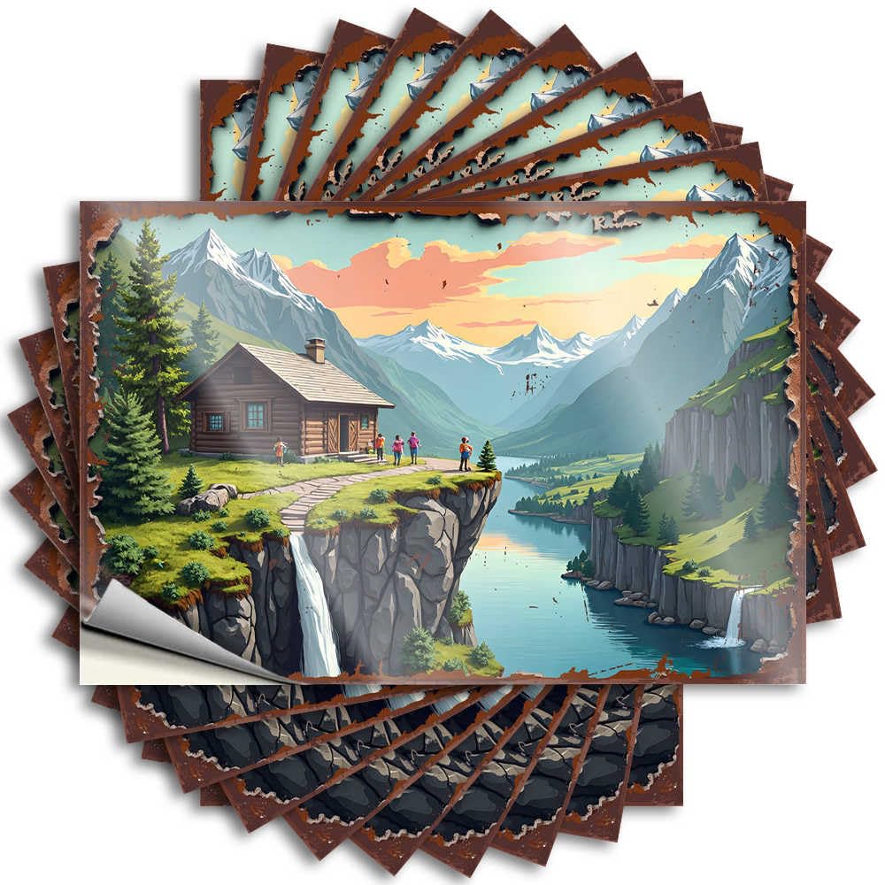Saying Tiny Vinyl Decals, Mens Decor Waterproof Hard Stickers for Water Bottle | Mountain Retreat: A Serene Cabin Amidst Nature's Majesty Perfect for Adult Laptop Decor(8X12CM)