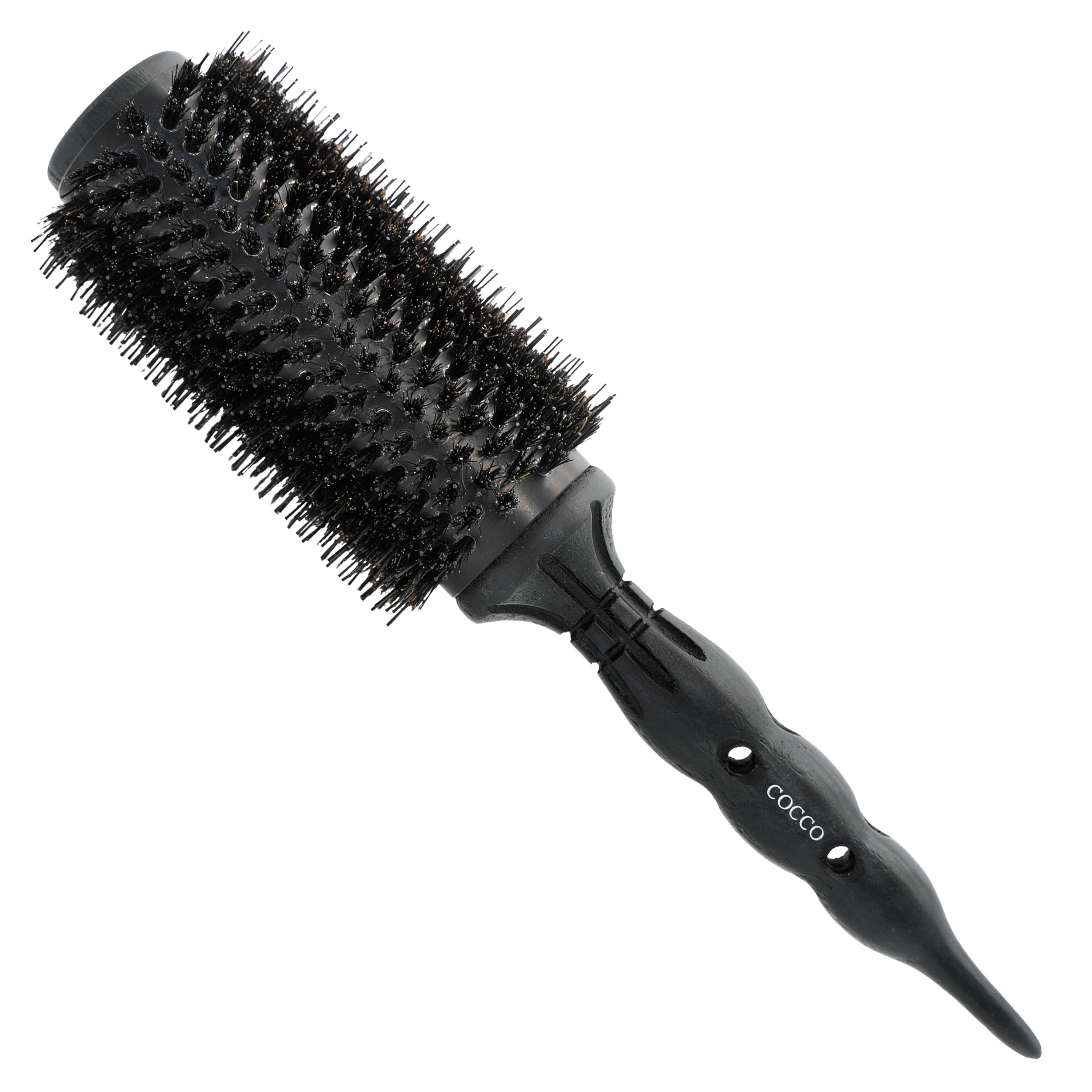 COCCO Black Series - Cepillo de cerámica para jabalí S8, cepillo para peinar el cabello con tecnología de doble cerda, barril recubierto de cerámica, diseño ergonómico