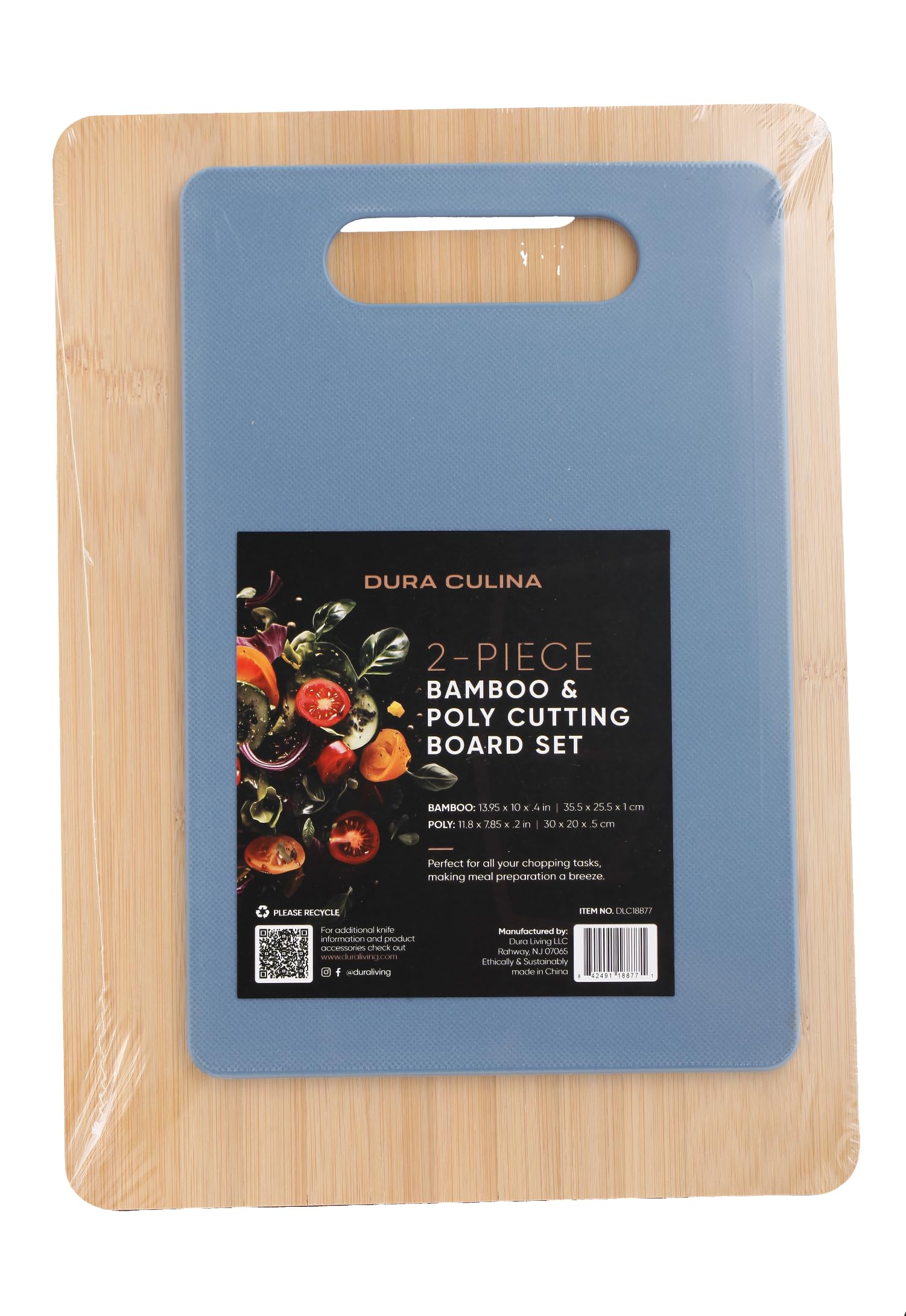 Dura Living Juego de 2 tablas de cortar de bambú y poliéster, tablas de cortar de bambú ecológicas y duraderas para carne, verduras y queso, doble textura, aptas para cuchillos, fácil de limpiar
