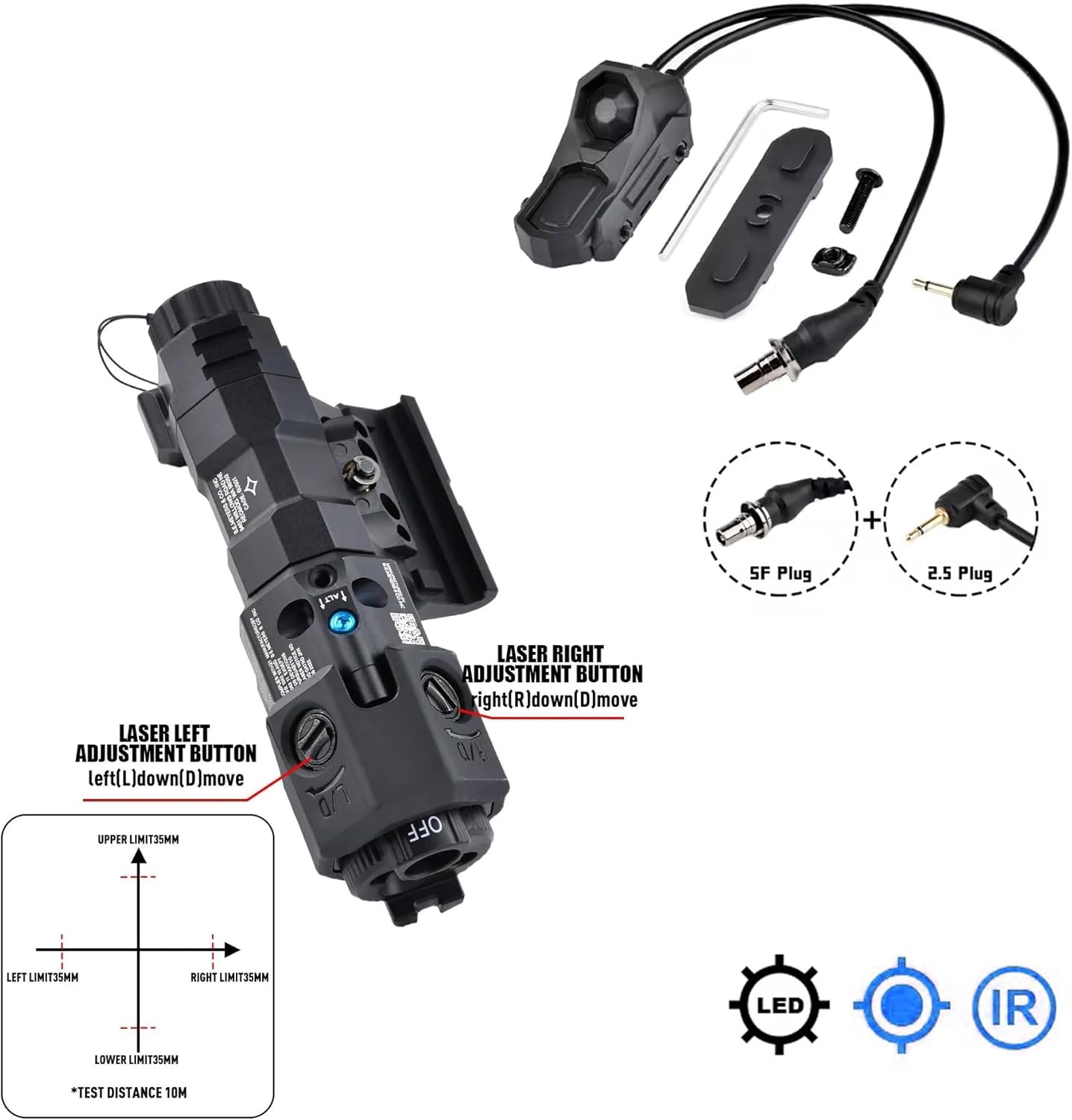 Metal MWL Blue Indicator Powerful Laser Dot IR Indicator Sight with M600C Flashlight & Dual Control Remote Pressure Button Switch Combo，600 Lumen White LED Tactics Scout Torch Lights，for 20mm Rail