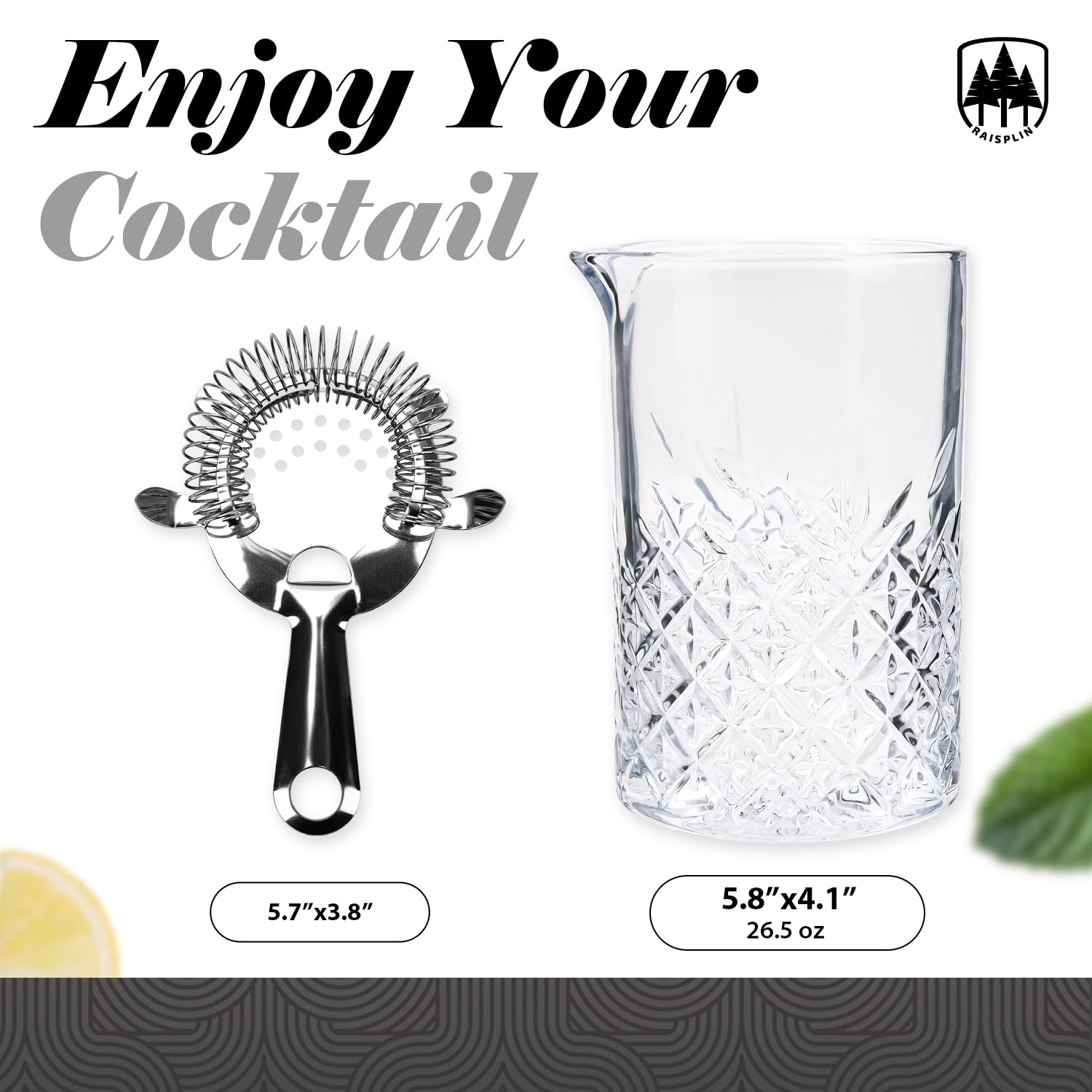 Martini - Juego de vasos mezcladores y colador de cóctel de 24 onzas / 23.7 fl oz, vidrio agitador de cóctel de fondo grueso, vidrio soplado a mano, perfecto para mezclar Manhattan Negroni a 3