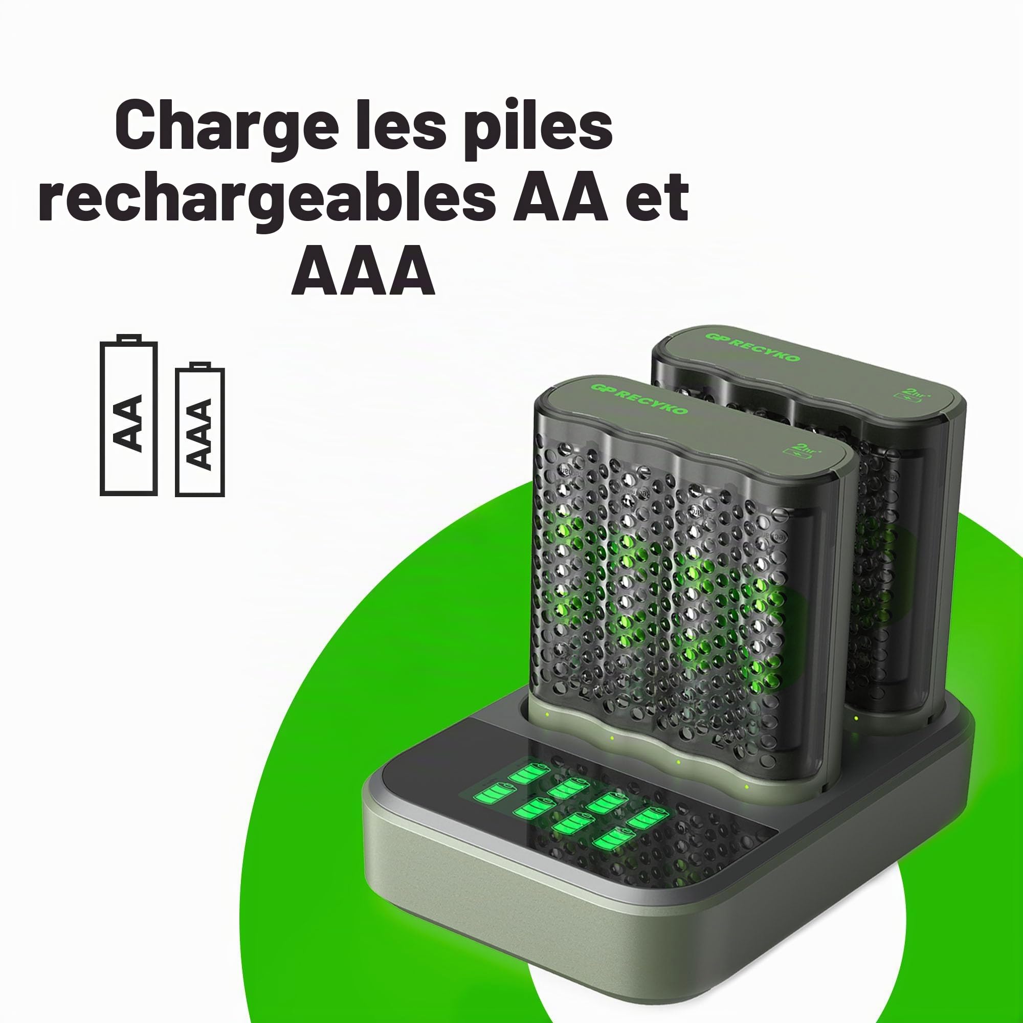 GP ReCyko GP M452 Station d'accueil USB avec 2 chargeurs de Batterie USB, 8 Piles ReCyko AA 2600 mAh, Chargeur de Batterie AAAAA, avec voyants LED et Station d'accueil