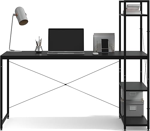 Miniatura 4 de Ames - Escritorio reversible para computadora de juegos de 55 pulgadas con estantes ajustables, escritorio de oficina en casa, gestión de cables con