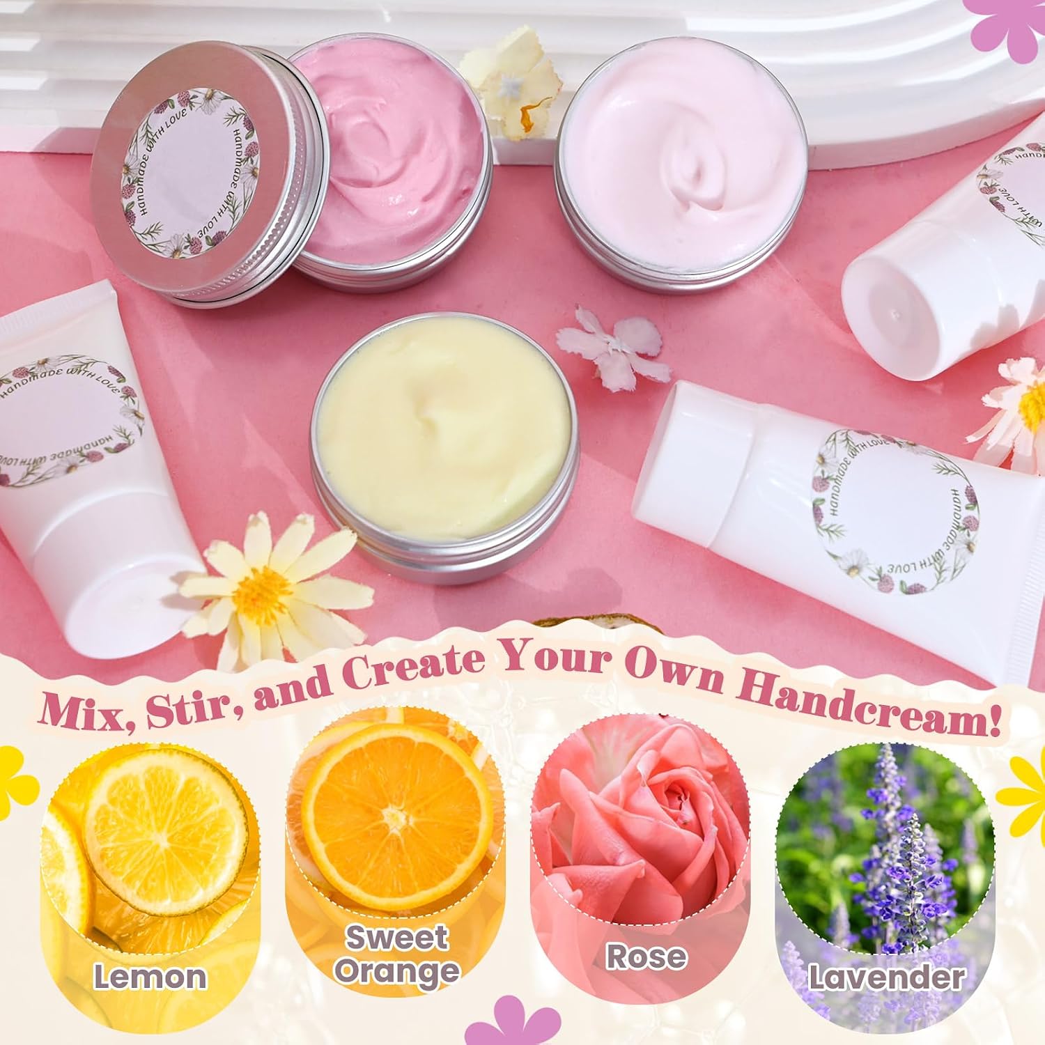 Hand Cream Making Kit, DIY Hand Lotion Making Kit for Women, Handcream For Dry Hands with Coconut Oil, Natural Whipped Shea Butter, Jojoba Oil, Make Your Own Hand Body Butter Gifts for Women