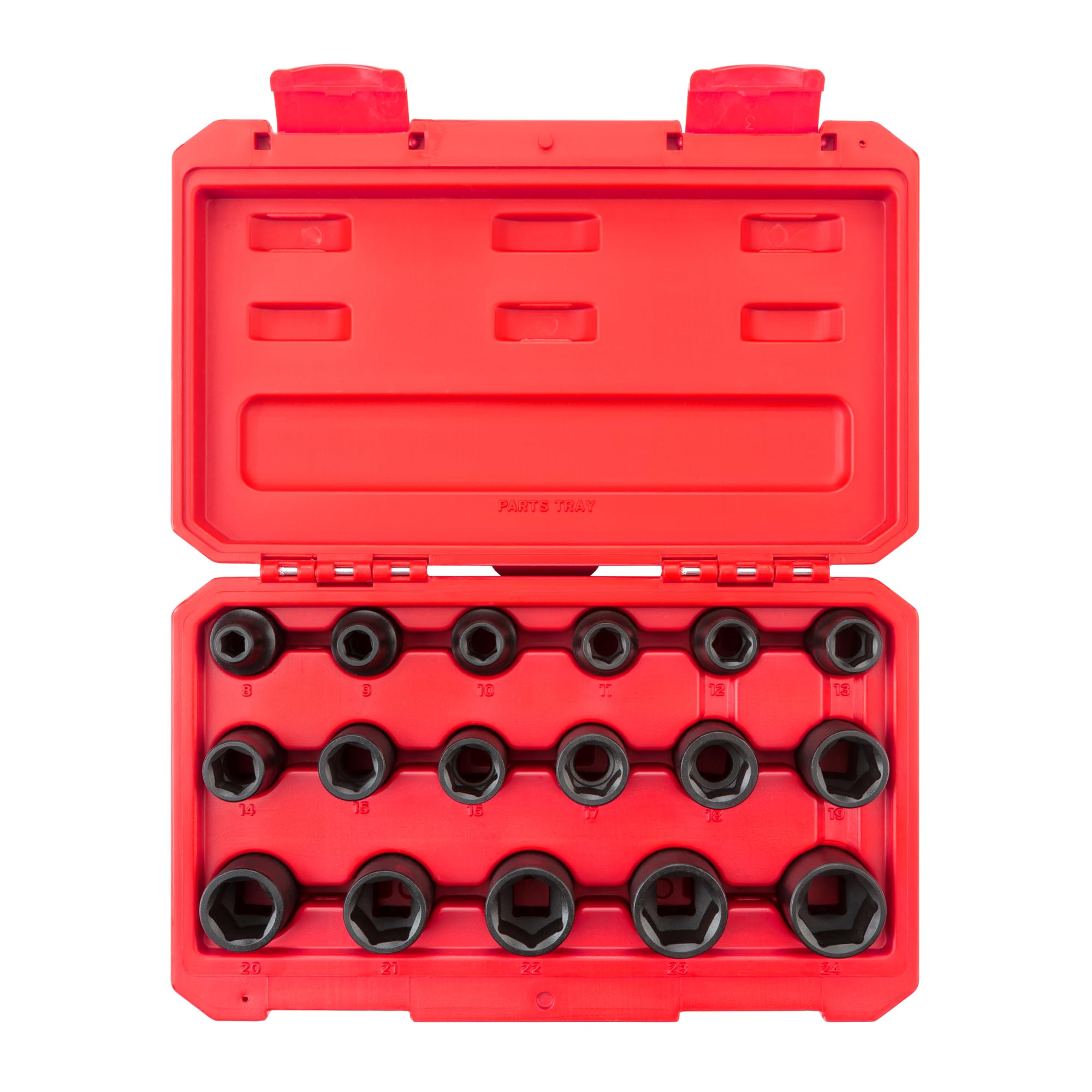 TEKTON 1/2 Inch Drive Shallow 6-Point Impact Socket Set with Case, 17-Piece (8-24 mm) | SID92321