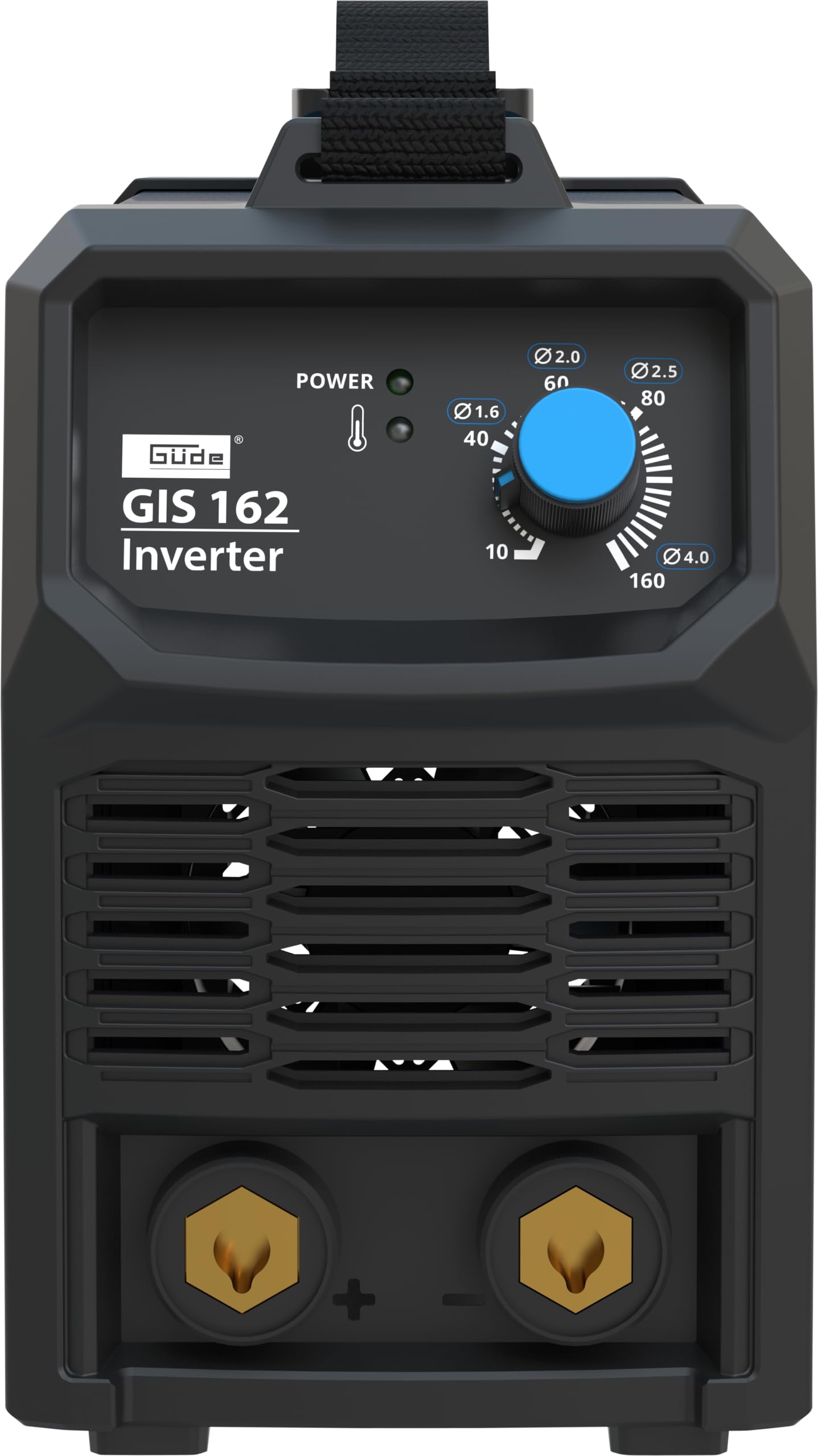 Güde Saldatrice Inverter GIS 162 (230 V, 15,5 W, potenza di alimentazione massima 5,0 kVA, gamma di regolazione 10-160 A, corrente di saldatura, con supporto per elettrodi, morsetto di massa, martello