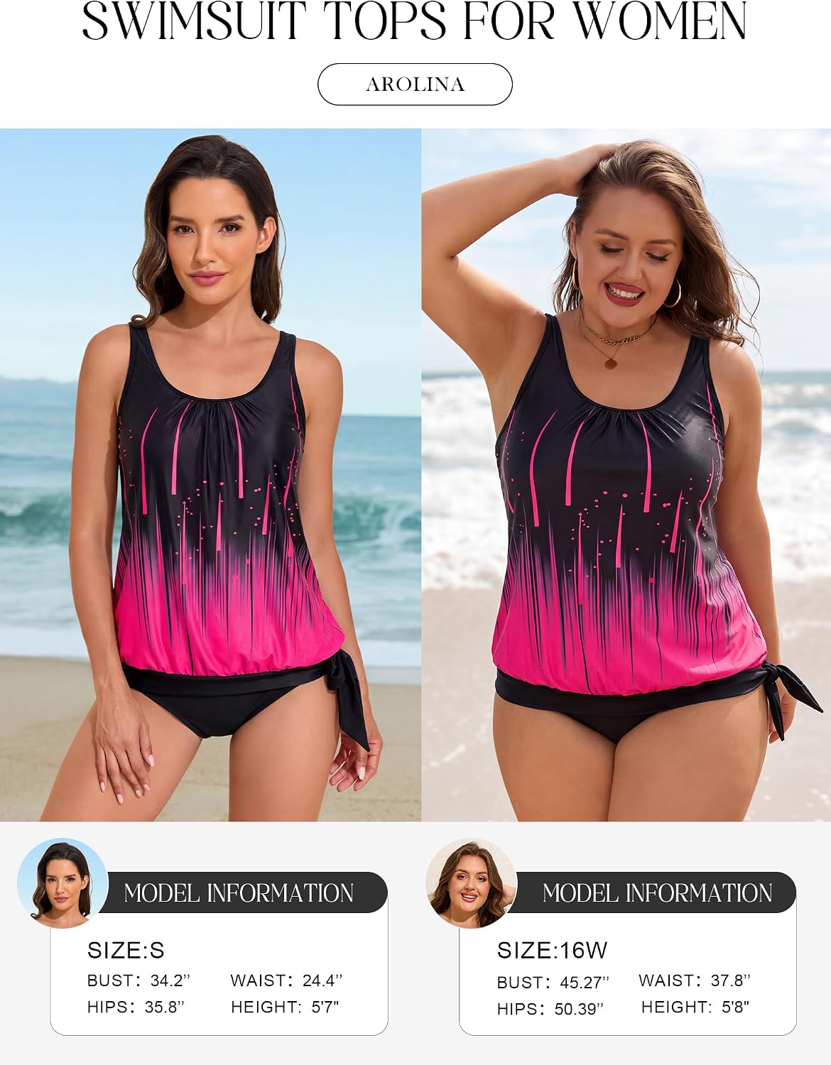 Arolina Tankini Tops for Women Modest Swim Tops Only Bathing Suit with Side Straps No Bottom (S-22W)