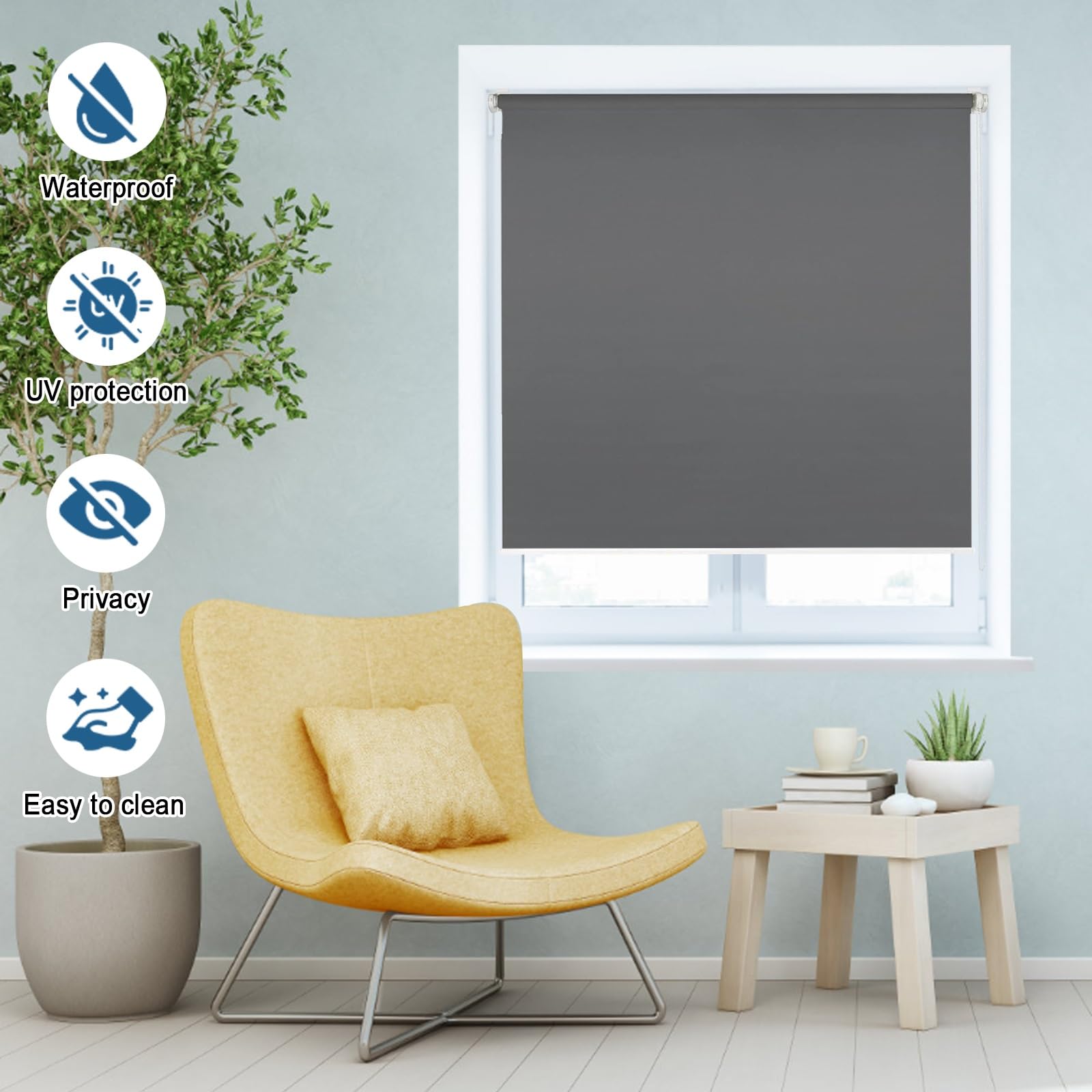 Store Occultant sans Perçage 74 x 130 cm Isolant Thermique Opaque, Rideau Occultant, Fixation avec Ou sans Perçage Store Obscurcissant pour Chambre, Salon, Gris Foncé