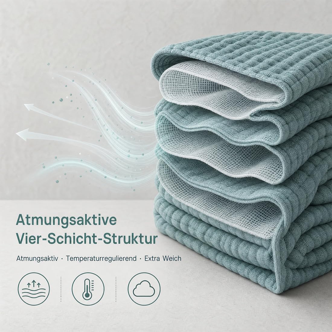 Musselin Decke 150 x 200 100% Baumwolle Leichte Sanfte Musselin-Decke für Bett Sofa Dunkelgrün