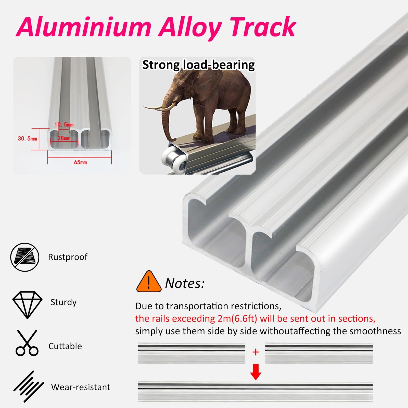 Okucia do drzwi przesuwnych 1,8 m – aluminiowa podwójna prowadnica i rolki, ukryta szyna obejściowa szafy, łatwy wkład, płynny system ślizgowy, biały h do nowoczesnych wnętrz