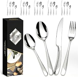 Silverware Set for 6, 24 Piece Tableware Cutlery Set Flatware Set, Silver | 304 Stainless Steel, Heavy Duty, Classic Utensils Set, Tableware Cutlery, For Home Restaurant