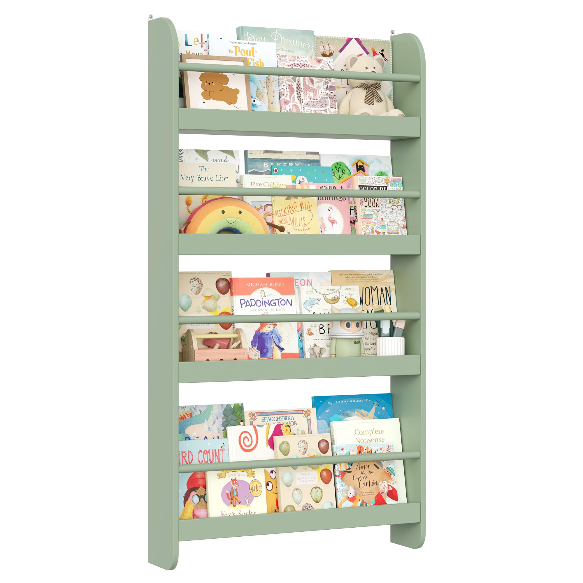 FOREHILL Estantería Infantil Pared, Estantería Infantil Libros, Librería Infantil Montessori, Madera, para Niños, 4 Estantes 111x58x12cm Verde