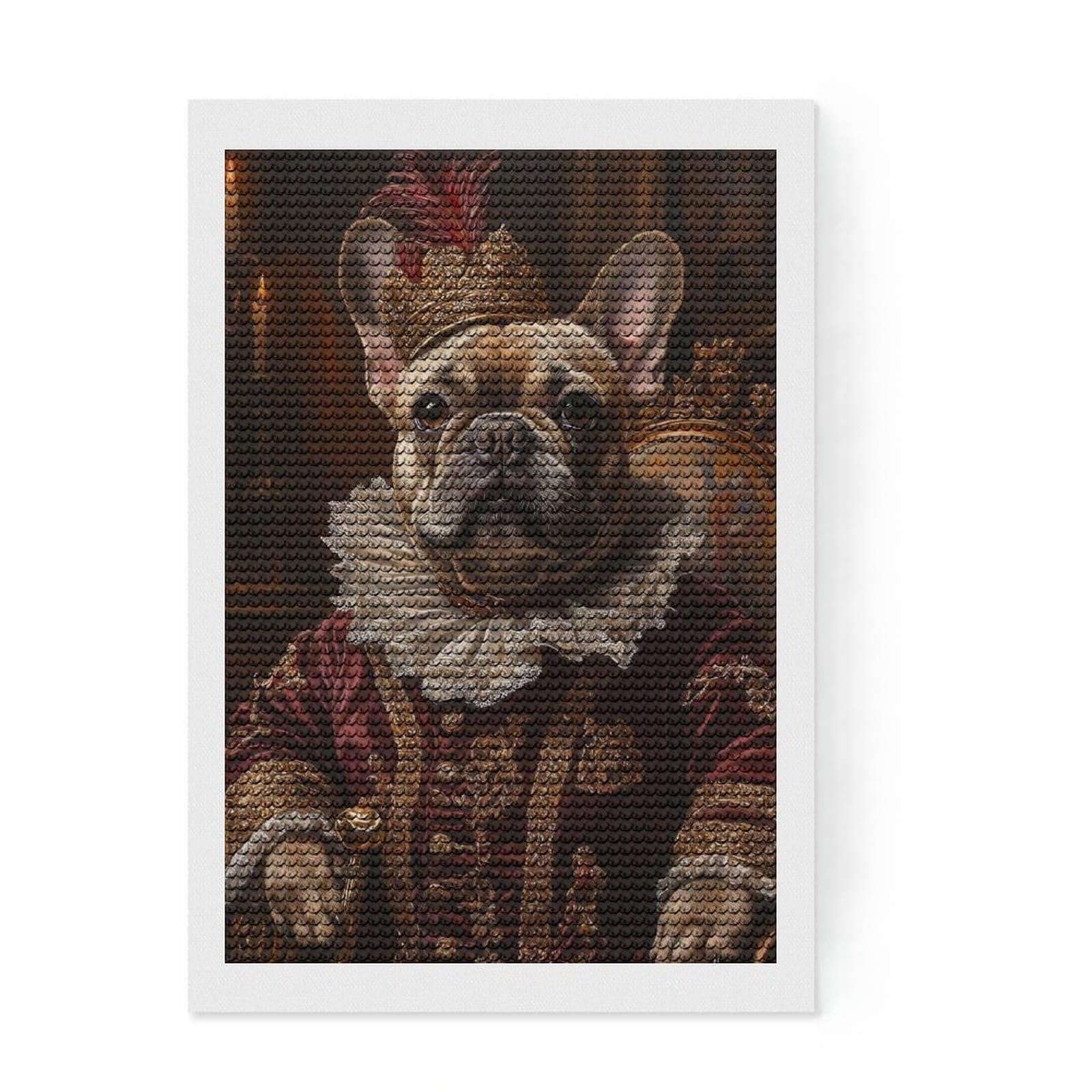Junmoney French Bulldog Noble Scholar Renaissance Pet Art DIY Diamond Art Canvas Kit 8"x12", Neat Printed Canvas, Mindful Craft Activity, Office Decor, Gift Idea