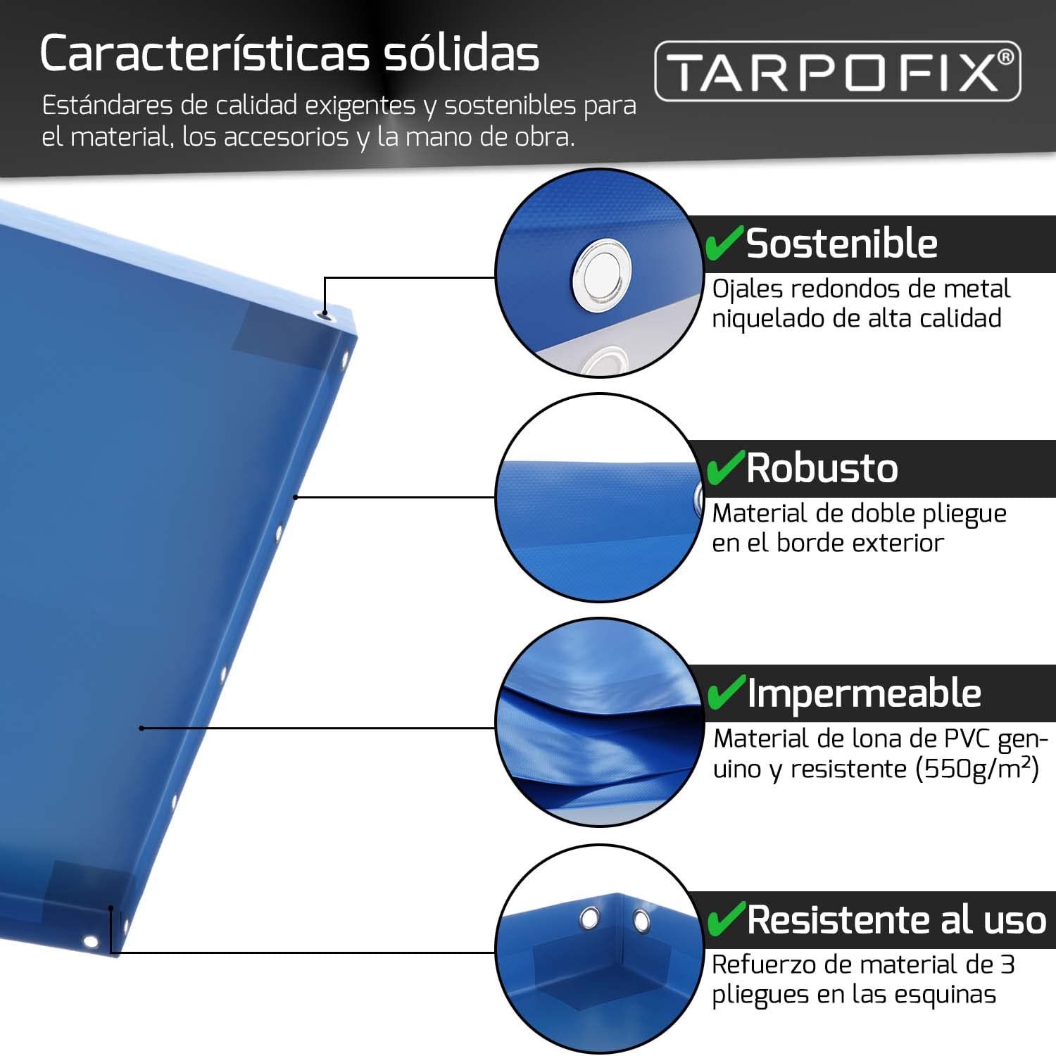 Tarpofix® Lona para Remolque Plana 150 x 105 x 7,5 cm + 2X Soporte de Cubierta (Ajustable 100-145 cm) - Lona Remolque de PVC - Cubierta para Varios remolques de Coches de 350kg & 500kg