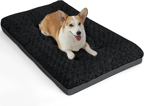Miniatura 13 de POCBLUE Cama lavable de lujo para perros pequeños, tapete para jaula de perro de 23 pulgadas, almohadilla cómoda y esponjosa para perrera, Negro