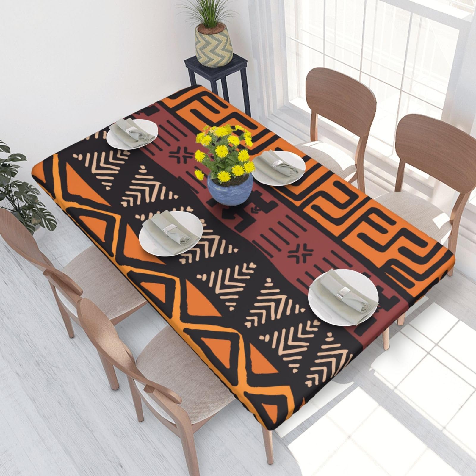 BNVSADC African Mud Cloth Tribal Printed 4FT Tablecloth 122x76 CM Polyester Kitchen Water Resistant Table Cloth Dining Table Decoration Table Covers