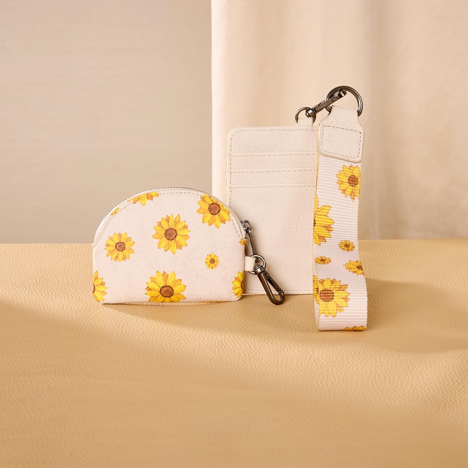 Wrangler KeyChain Wristlet Wallets for Women Sunflower Floral Dual Pouch Wristlet Western Credit Card Holder Wallet with Zipper Pocket