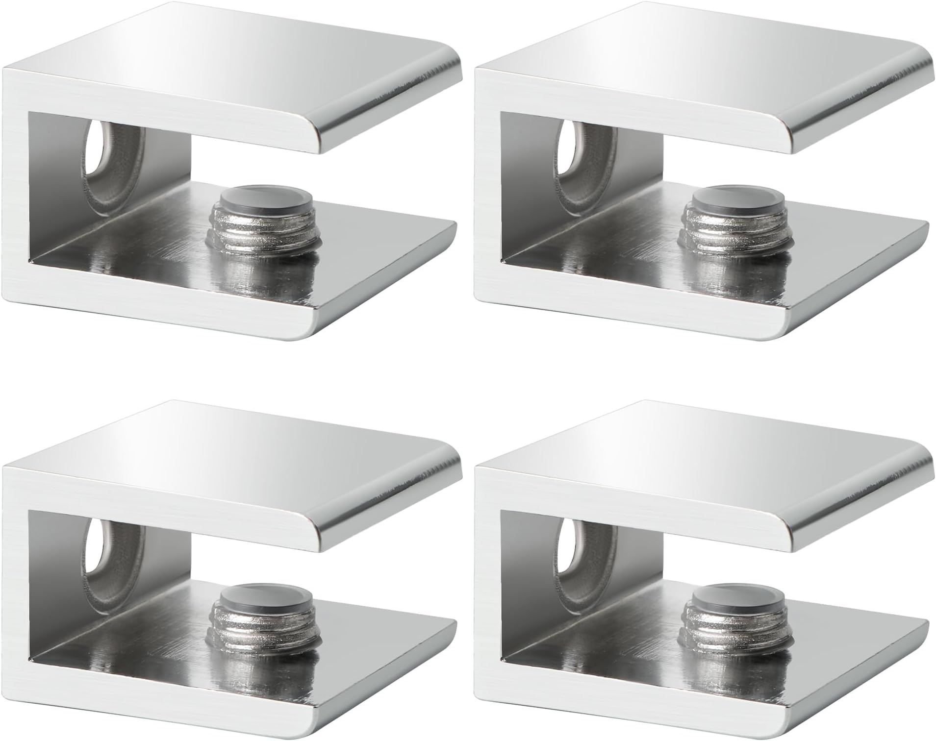 SAYAYO Glass Shelf Brackets Stainless Steel, Adjustable Railing Holder for 6-12 mm Wood/Glass Shelves, Heavy Duty Wall Mount Clamps Clip Support Hardware Replacement Parts Polished Chrome, 4Pcs