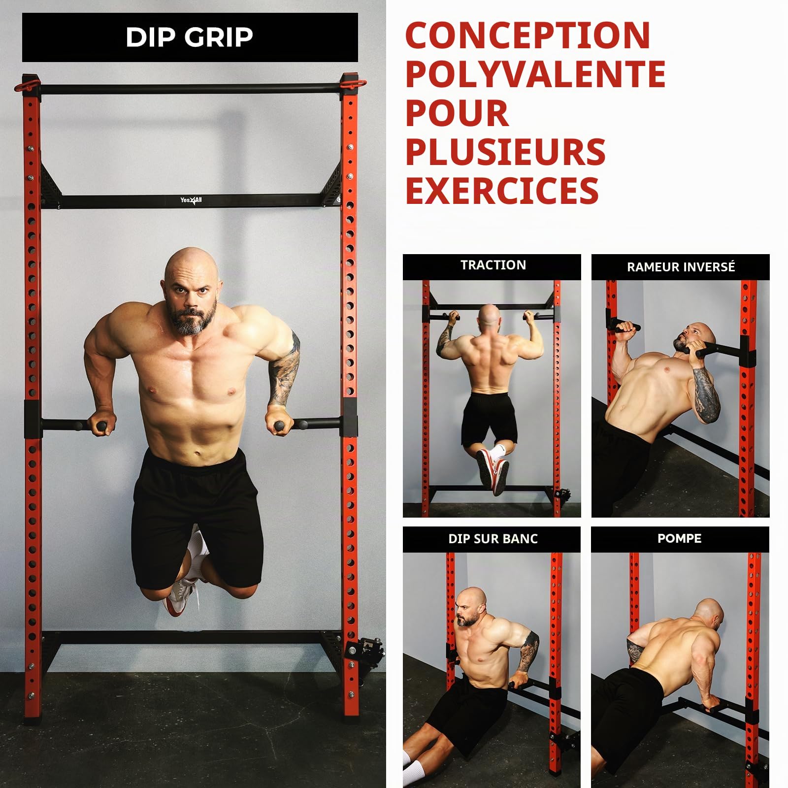 'Yes4All 350 LBS Capacity - Dip Bars for 2x2 with 1'' Hole Power Cage, Squat Rack Attachments - Narrow and Wide Grip Handles Dip Attachment for Dips, Pull Up, Push-up'