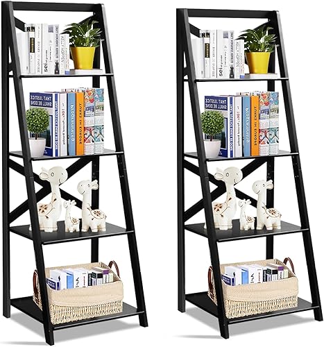 Miniatura 12 de Estantería de escalera de 4 niveles, estante de exhibición de plantas inclinadas, estantería moderna de madera para decoración de madera, estantes