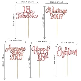 30Pcs Vintage 2007 Cupcake Toppers Glitter Eighteen 18 Fabulous Happy 18th Birthday Cupcake Picks Cheers to 18 Years for 18th Birthday Anniversary Party Cake Decorations Supplies Rose Gold