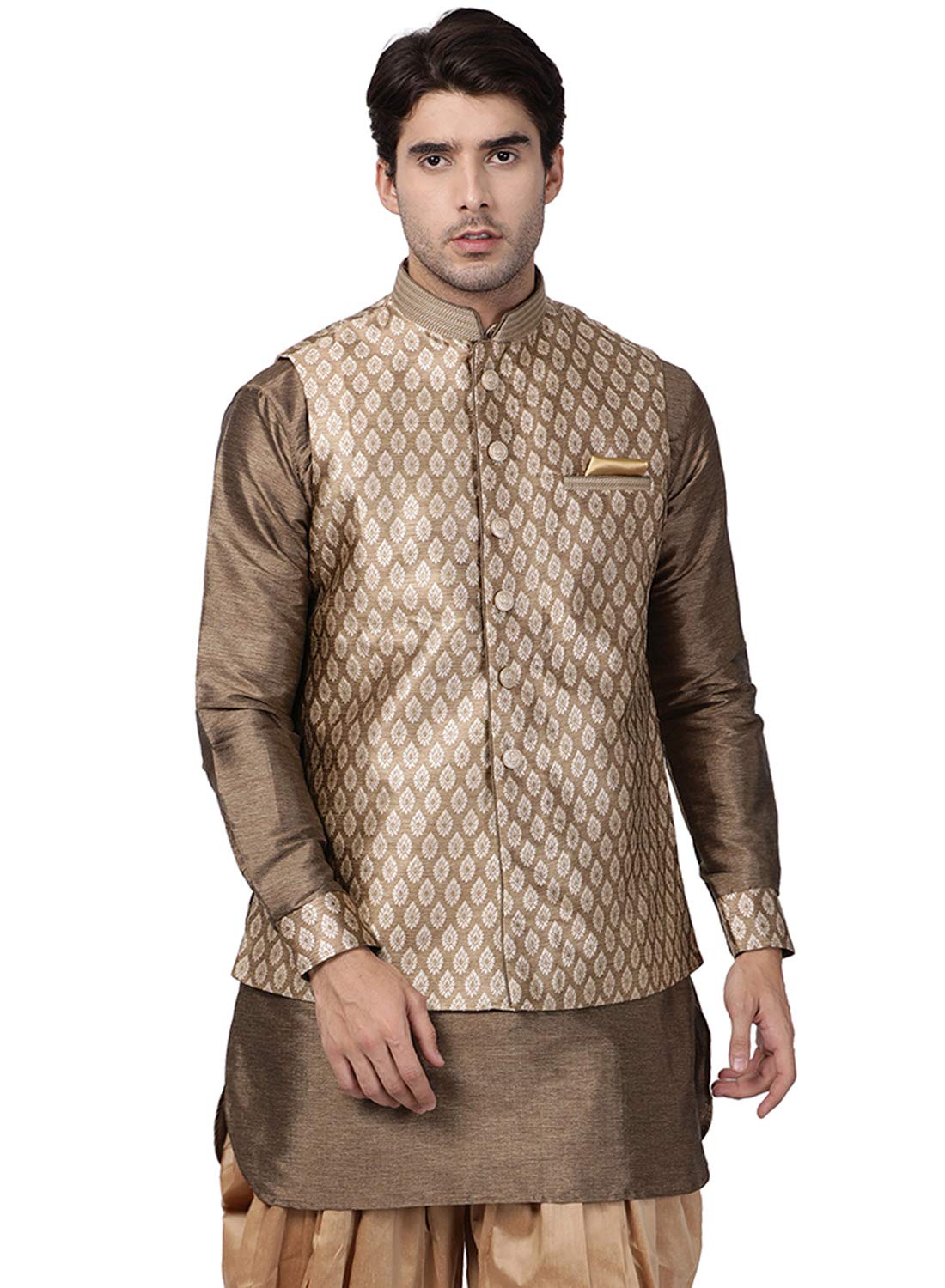 Men's Black Cotton Silk Blend Ethnic Jacket-image-39