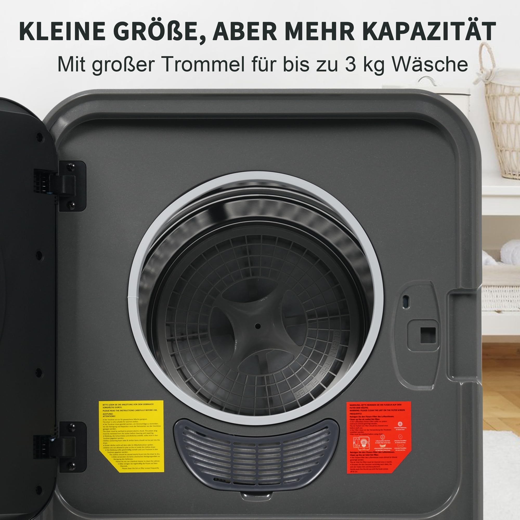Merax Sèche-linge 3-4,5 kg 830 W acier inoxydable 5 programmes gaz d'échappement