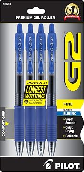 PILOT, G2 Premium Gel Roller Pens, Fine Point 0.7 mm, Blue, Pack of 4