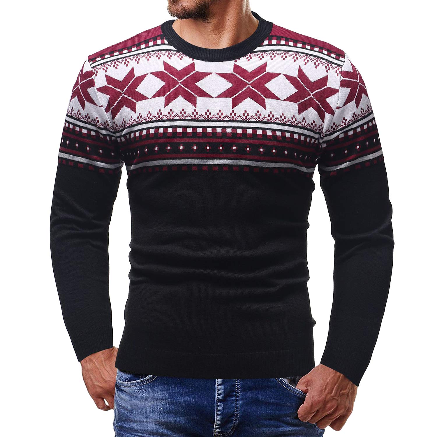 KatesidMen's Knitted Sweater Vintage Casual Crew Neck Long Sleeve Pullover Sweater
