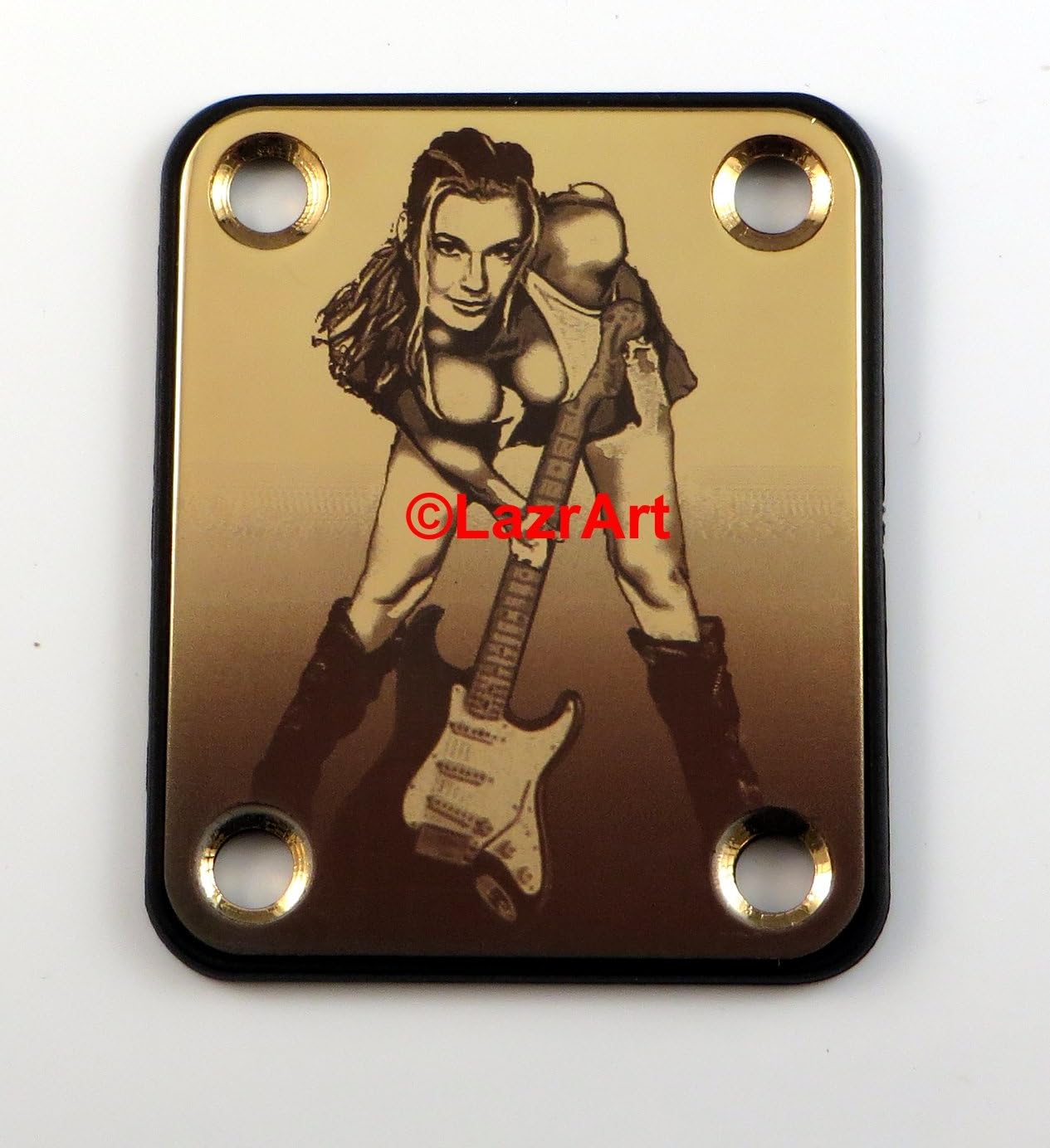 Laser Girl 625 - sexy, Standard 4 Bolt style, engraved guitar neck plate