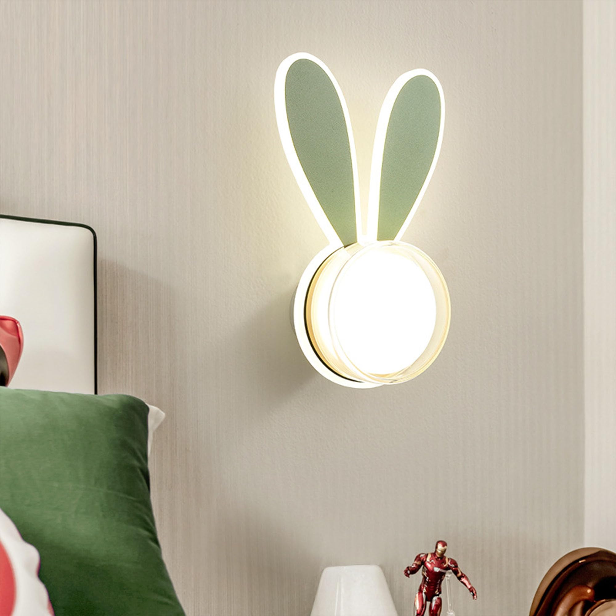 AoLa Dziecięca lampa ścienna LED królik lampa ścienna lampka nocna królik lampka nocna lampka ścienna oświetlenie do pokoju dziecięcego sypialnia, prezent dla dziewczynki chłopca,Green