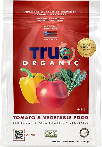 True Organic Alimento para Tomate y Vegetales – Fertilizante orgánico para cosechas superiores con 6% de calcio – Bolsa de 8 libras cubre 140 pies