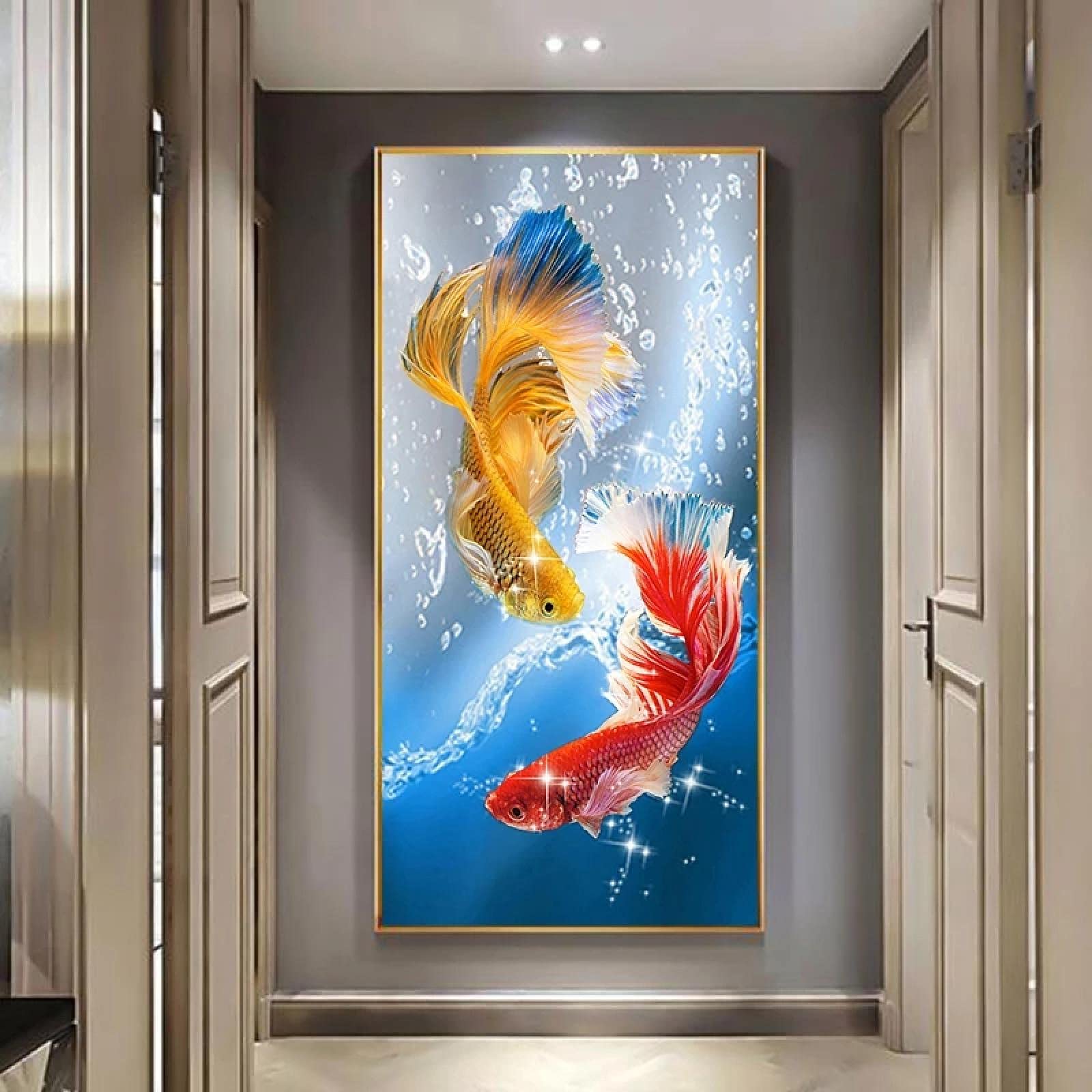 Amazon｜現代の壁アート中国風抽象金魚鯉魚風景キャンバス絵画ポスター